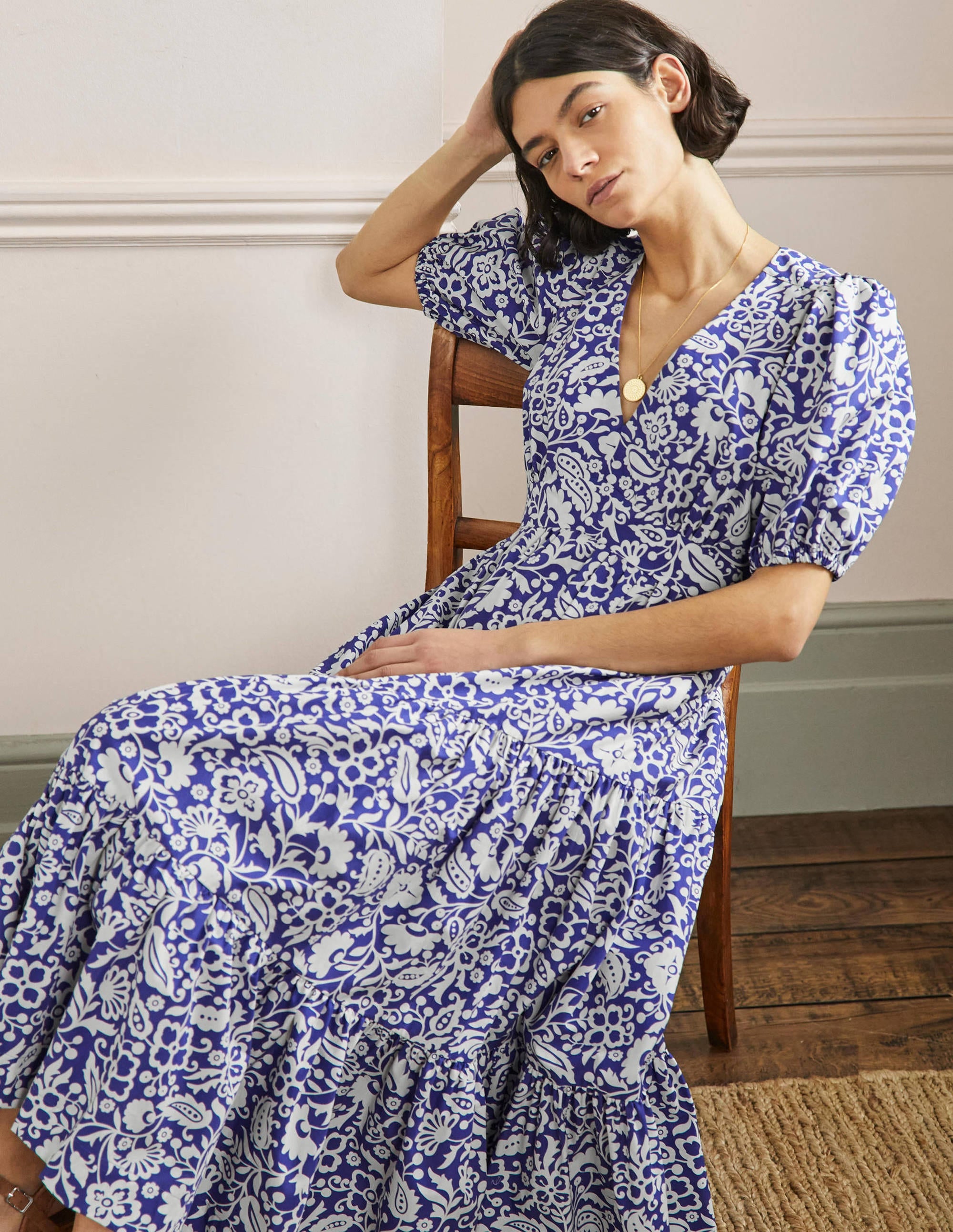 Maxi-Stufenkleid mit Puffärmeln-Meeresblau, Orientalisches Paradies - Image 4