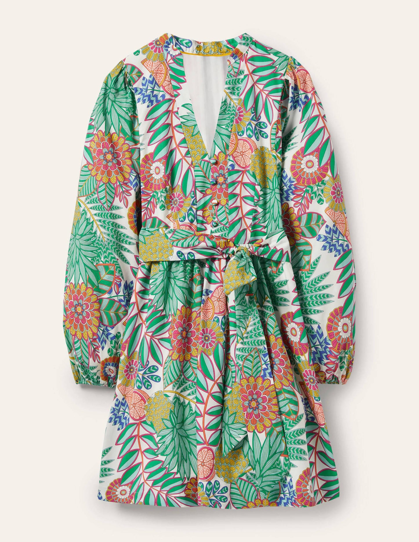 Notch Neck Cotton Dress-Ivory, Pineapple Bloom