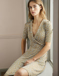 Robe à effet portefeuille fixe en jersey-Brioche, motif Blooming Bud