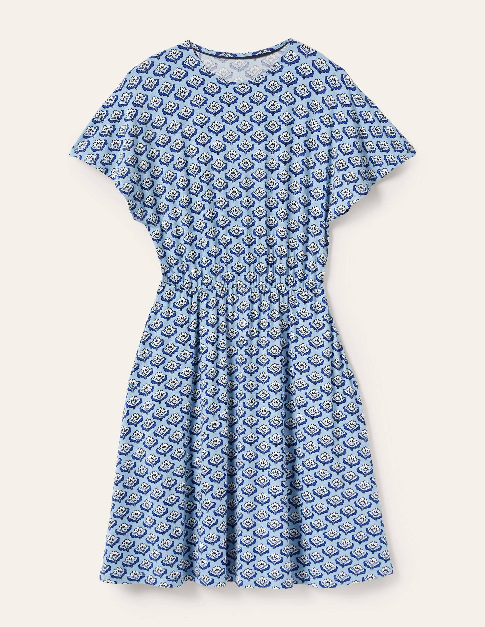 Jerseykleid mit Flatterärmeln-Graublau, Orientalische Knospen-6