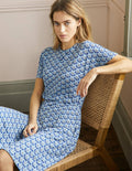 Jerseykleid mit Flatterärmeln-Graublau, Orientalische Knospen