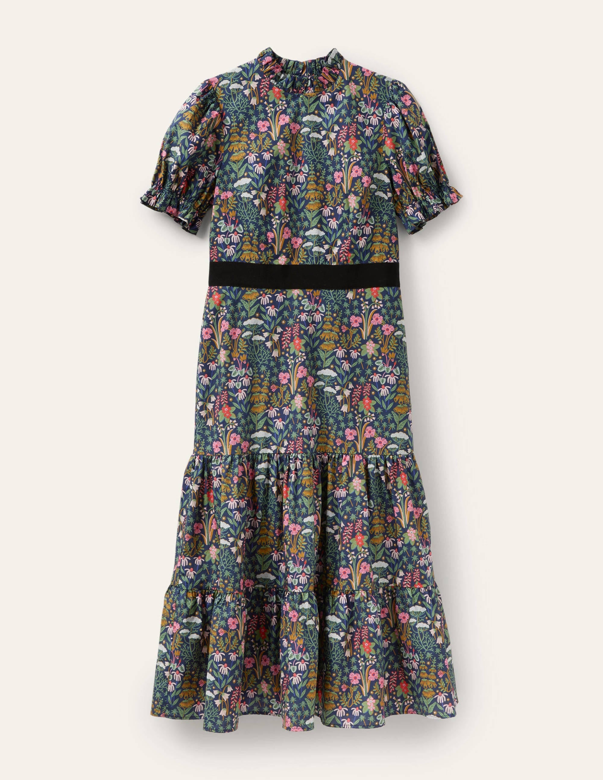 Gestuftes Midikleid mit gerüschtem Ausschnitt-Französisches Navy, Wildblumenblüten - Image 6