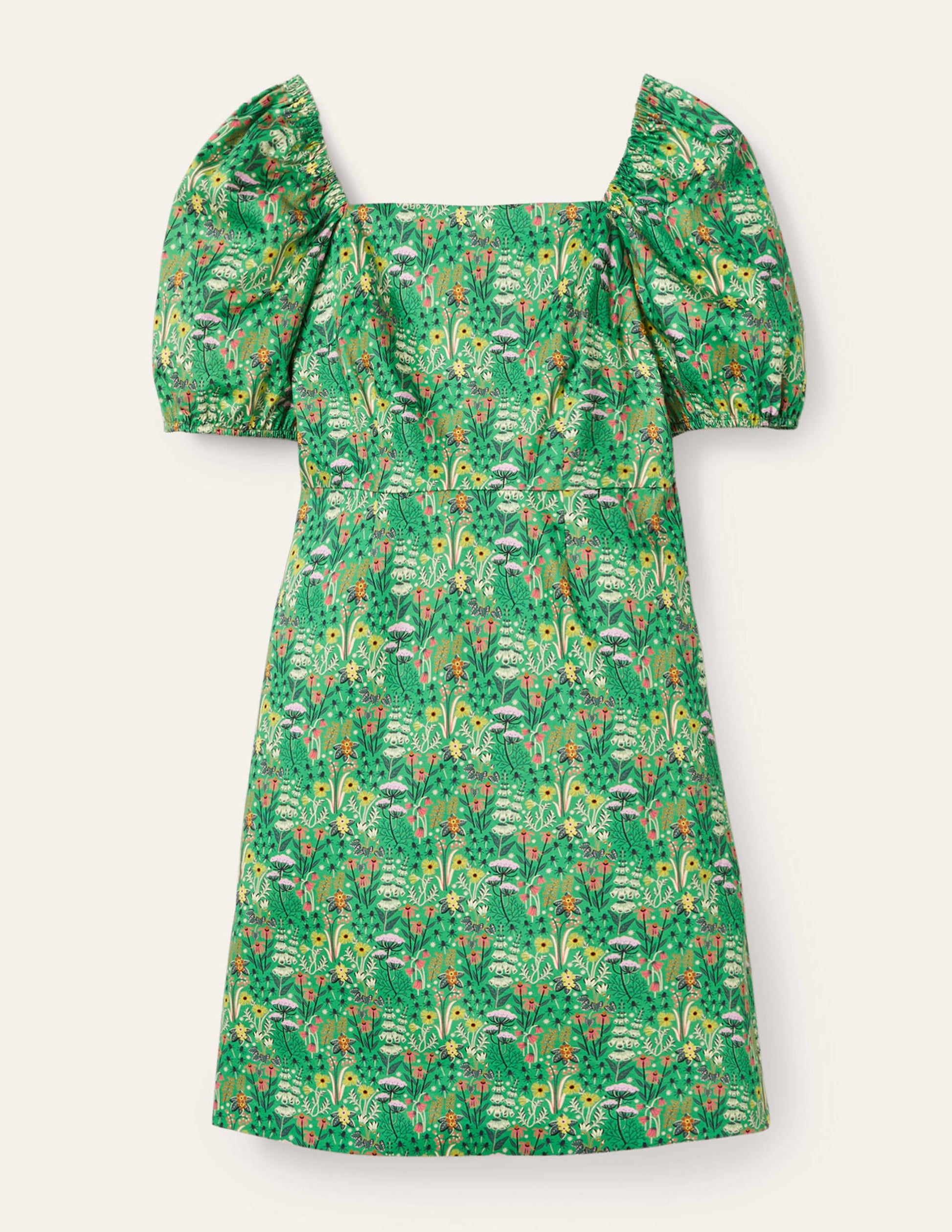 Minikleid mit Puffärmeln-Sattes Smaragdgrün, Wildblumenblüten-5