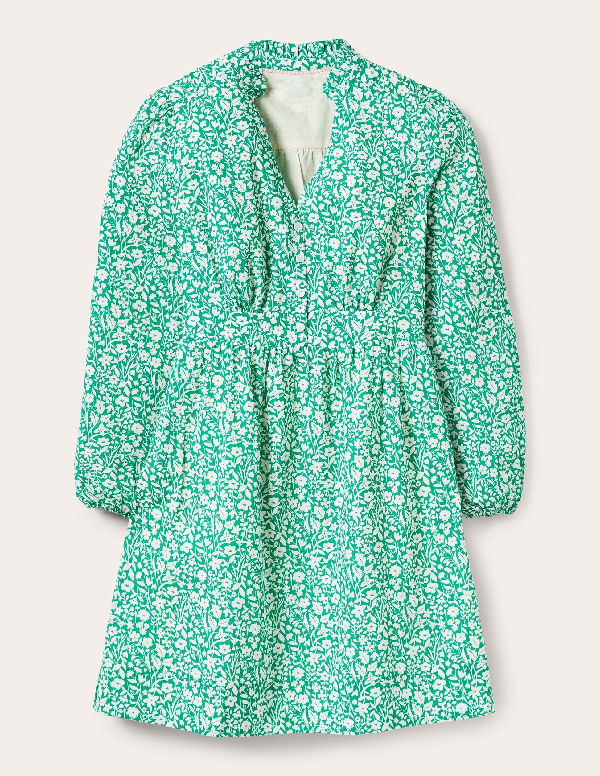 Mini-robe style 40s à col cranté-Émeraude profond, motif Wildflower Sprig-5