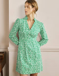 Mini-robe style 40s à col cranté-Émeraude profond, motif Wildflower Sprig