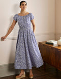 Maxikleid mit Rundhalsausschnitt-Blau, Blumenmuster