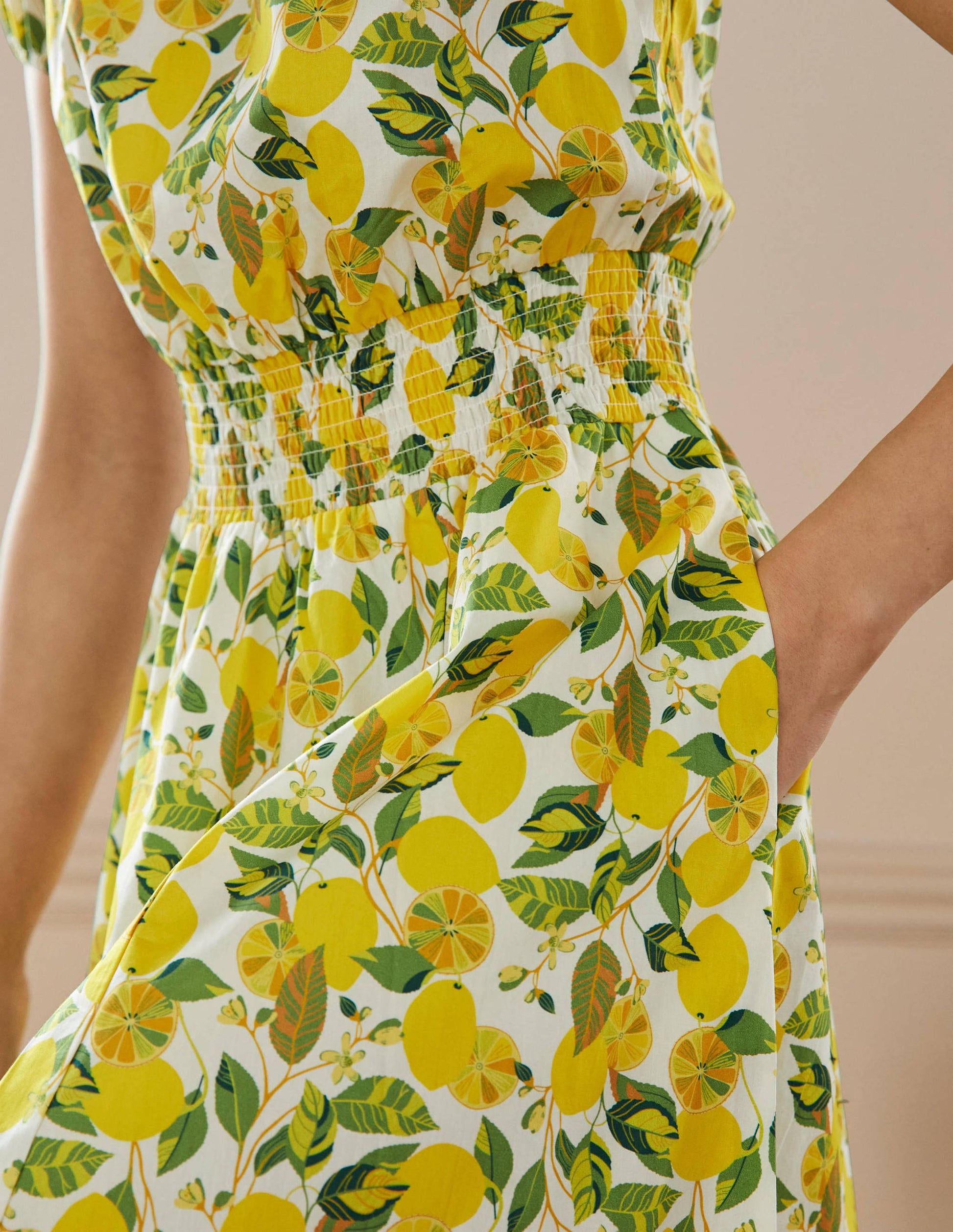 Maxikleid mit Rundhalsausschnitt-Naturweiß/Gelb, Zitronenranke-2