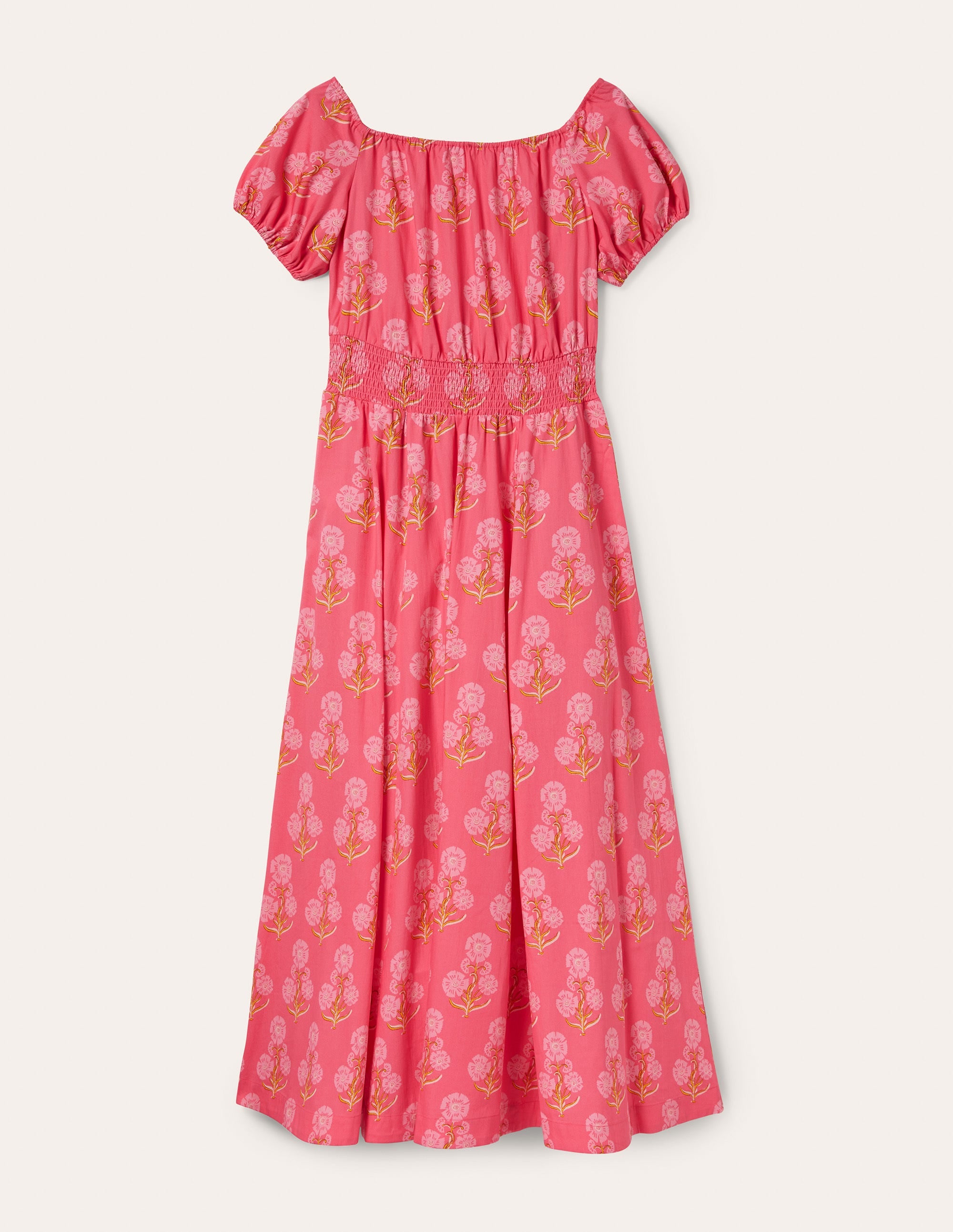 Robe longue à col en U-Motif floral xylographique rose corail - Image 7
