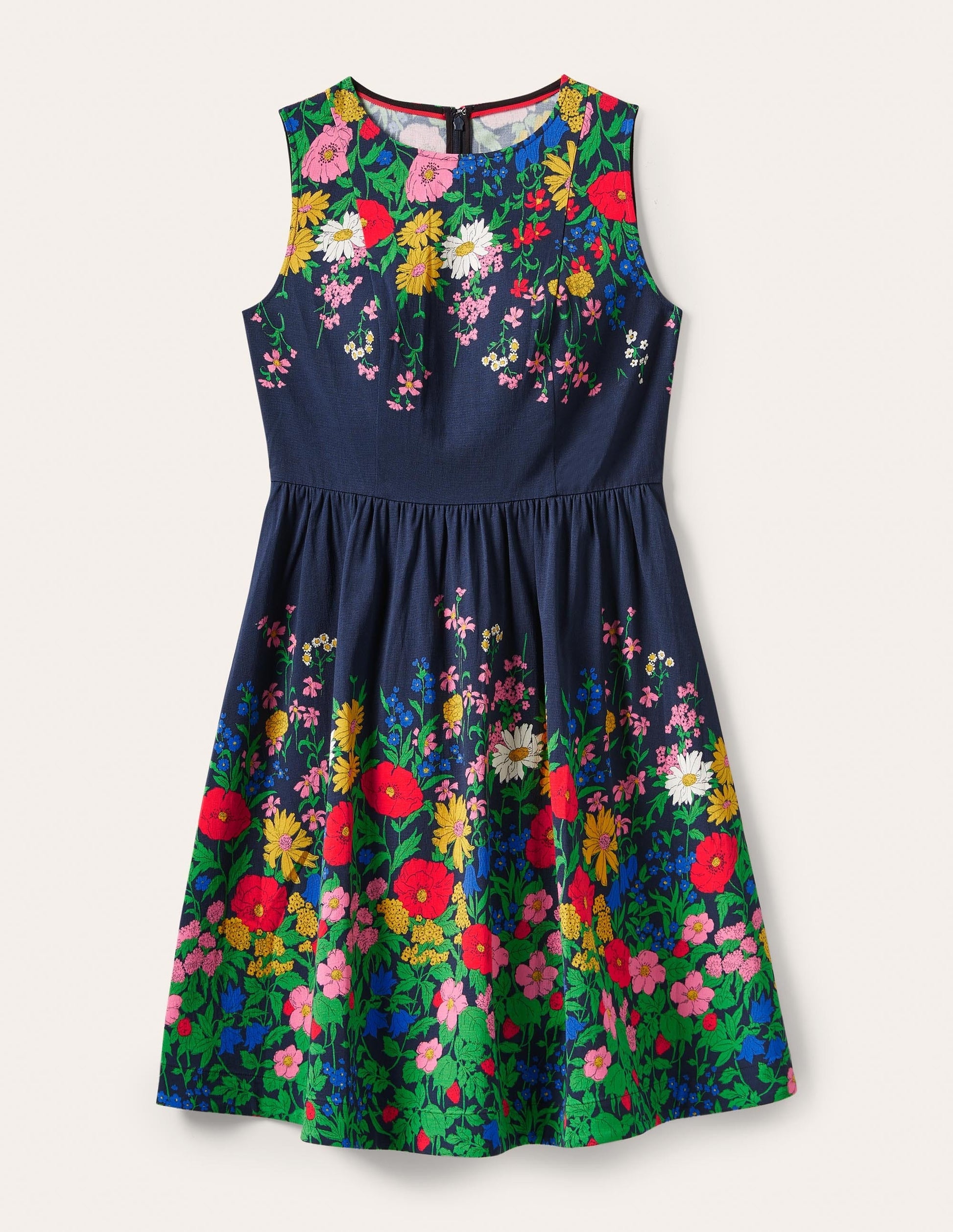 Tara Kleid mit schmaler Taille und weitem Rock-Navy, Botanikmuster-5