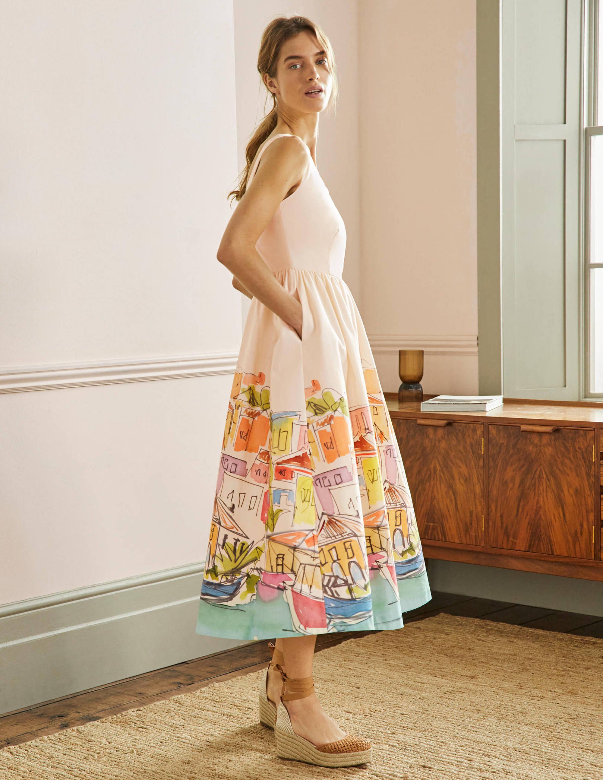 Violet Square Neck Midi Dress-Ivory, Rainbow Village - Image 4