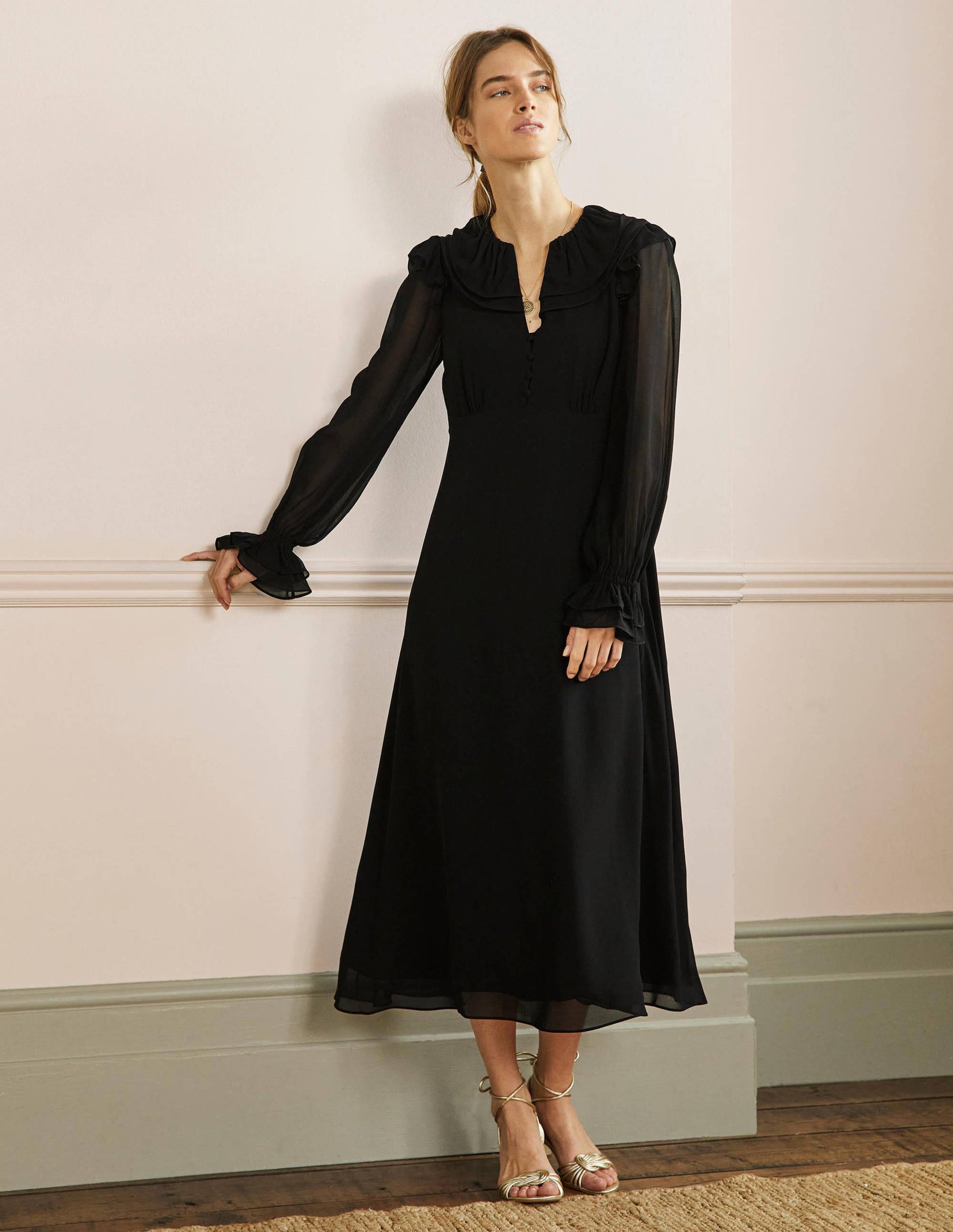 Lara Midikleid mit Rüschen-Schwarz-1