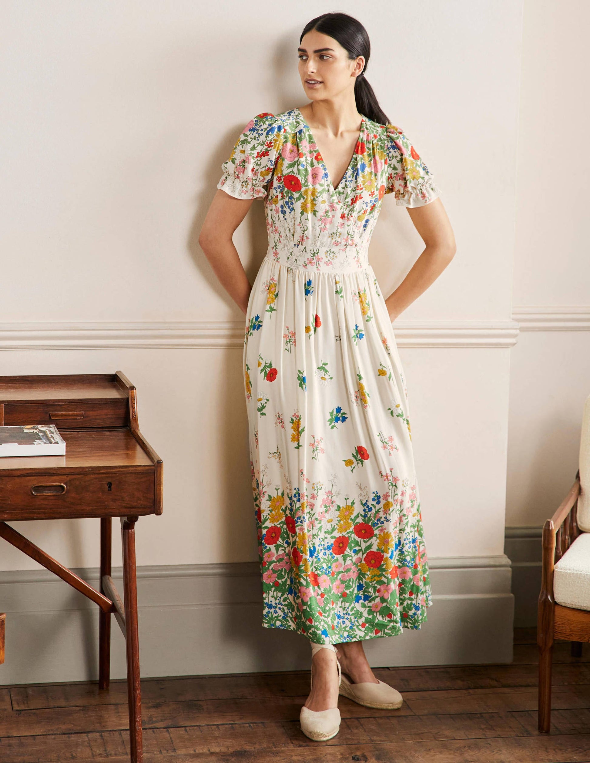 Tessa Maxikleid-Naturweiß, Gartenblumen-1