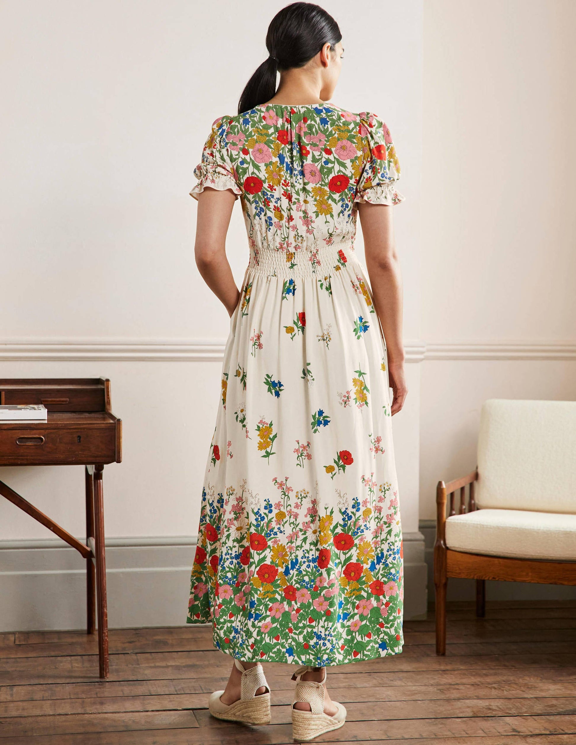 Tessa Maxikleid-Naturweiß, Gartenblumen-3