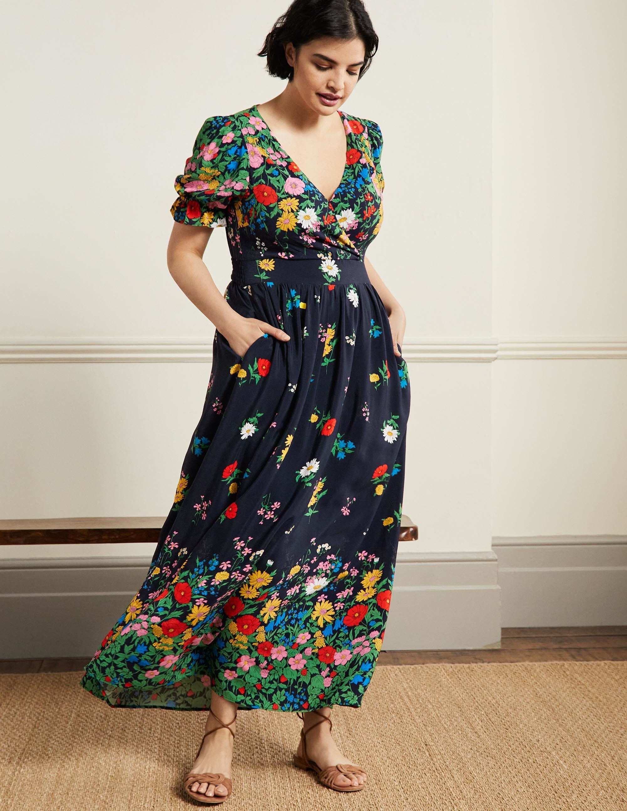 Tessa Maxikleid-Französisches Navy, Gartenblumen - Image 5