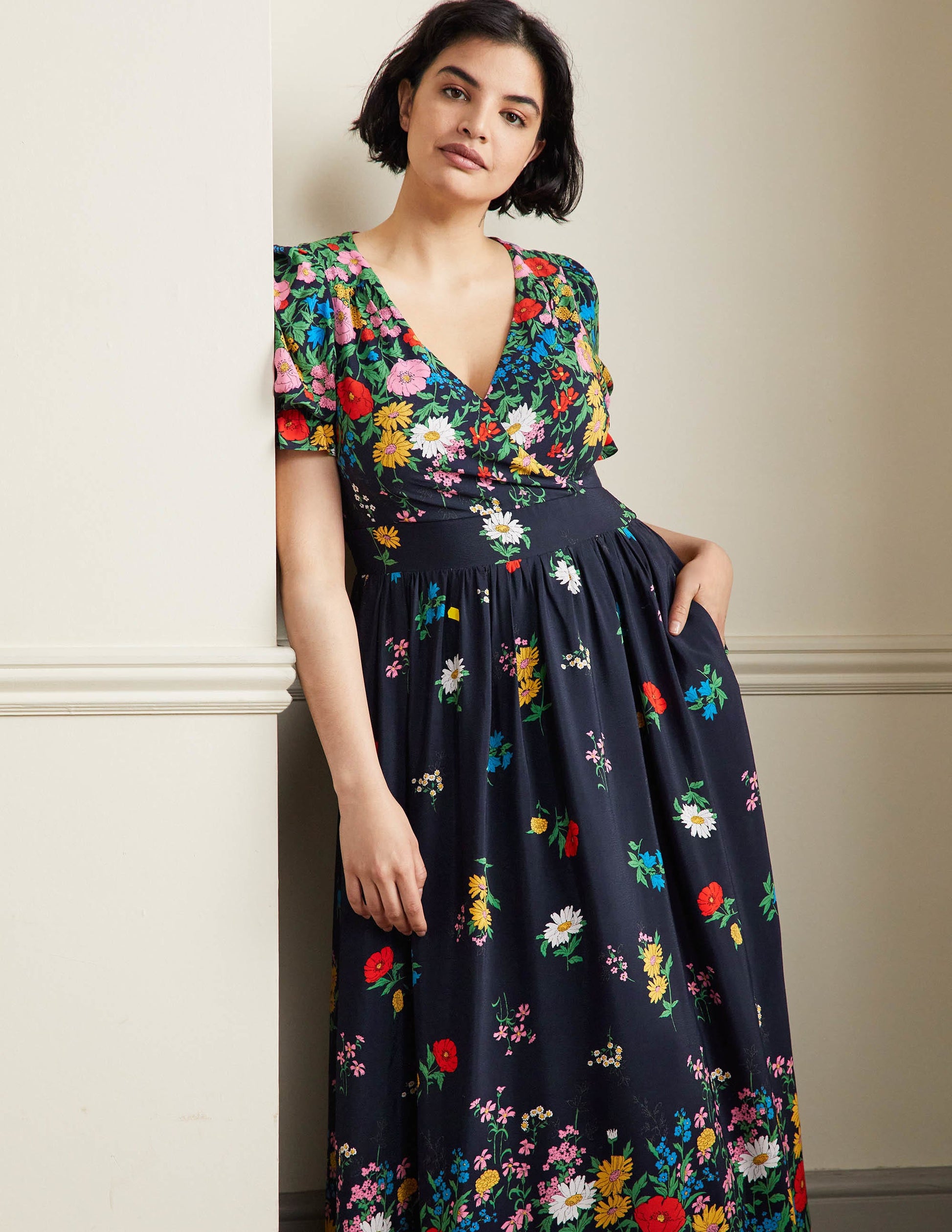 Tessa Maxikleid-Französisches Navy, Gartenblumen-6