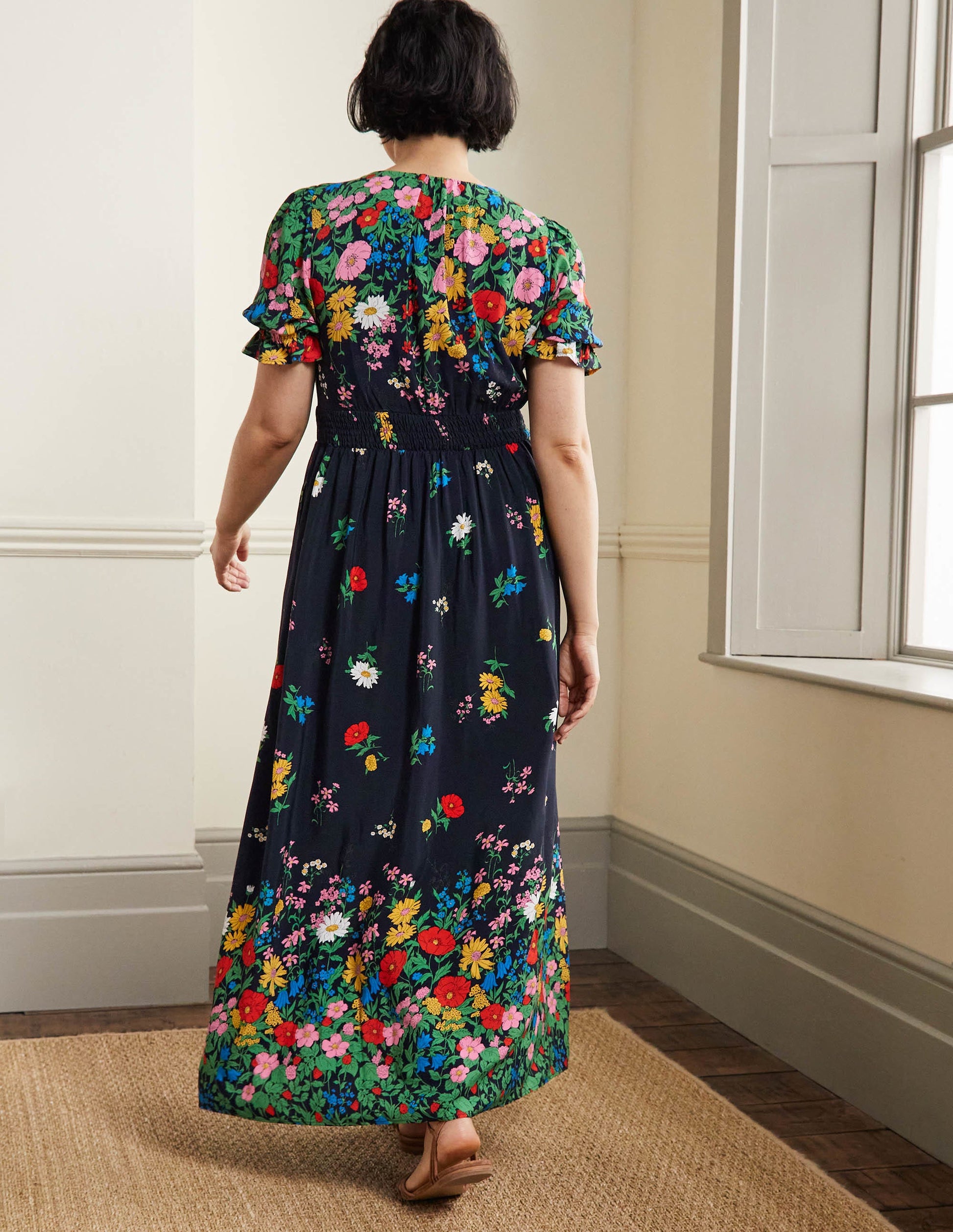 Tessa Maxikleid-Französisches Navy, Gartenblumen-7