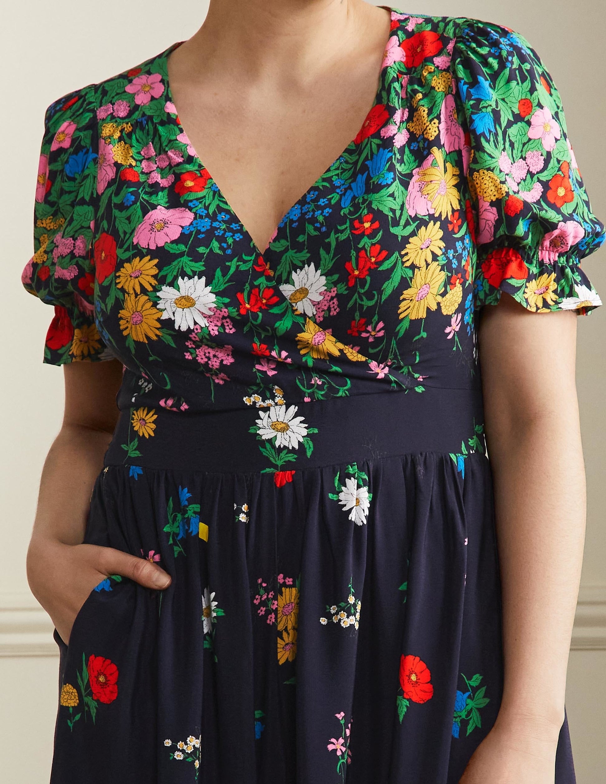 Tessa Maxikleid-Französisches Navy, Gartenblumen-8