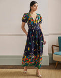 Tessa Maxikleid-Französisches Navy, Gartenblumen