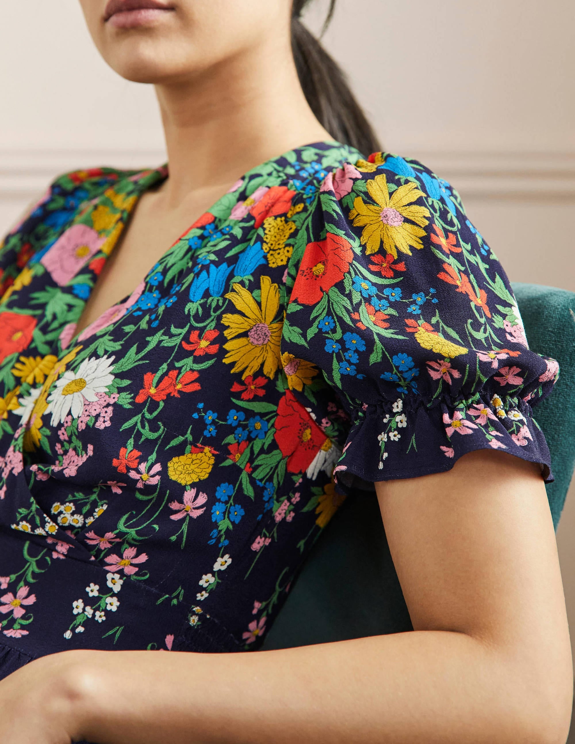 Tessa Maxikleid-Französisches Navy, Gartenblumen - Image 2