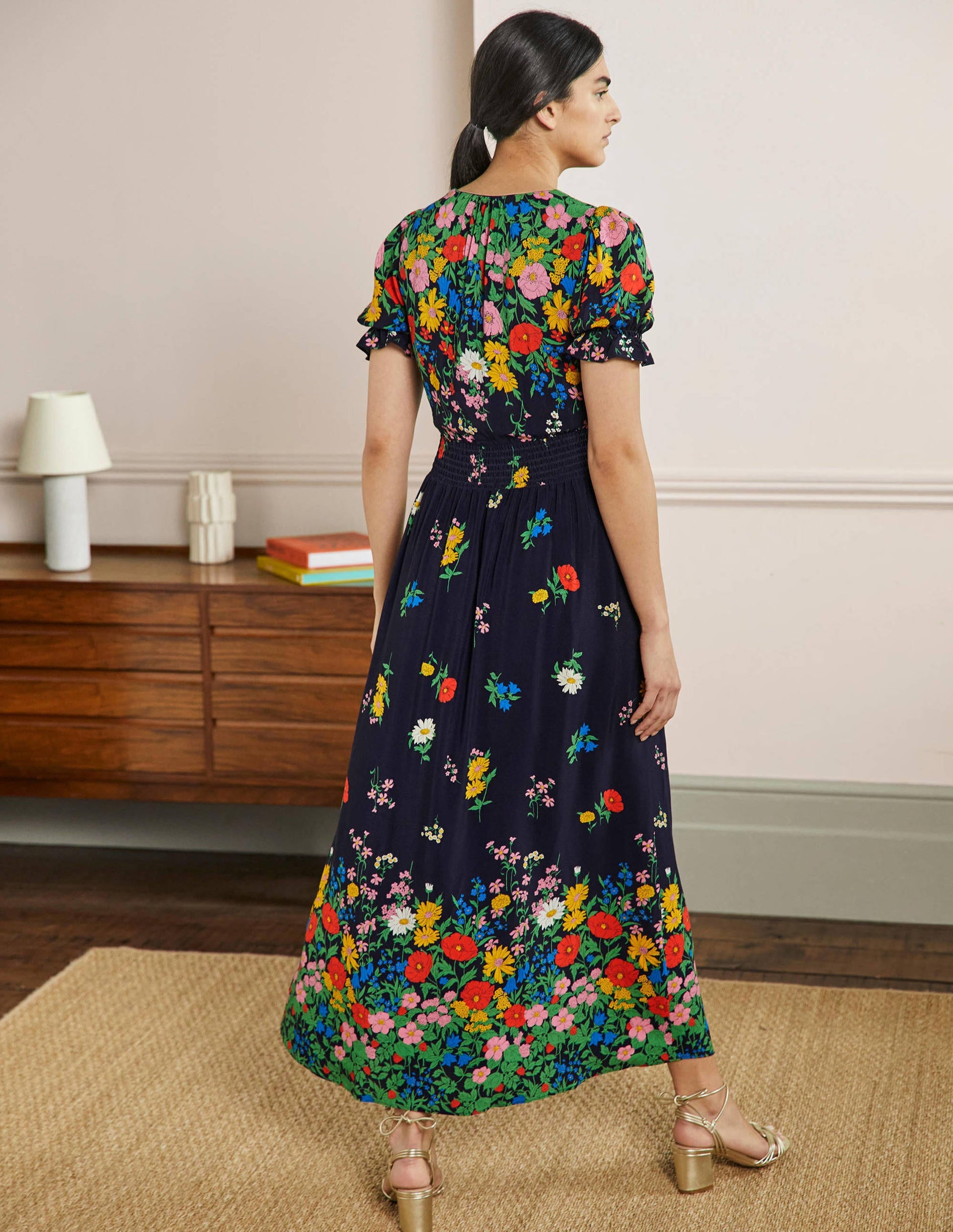 Tessa Maxikleid-Französisches Navy, Gartenblumen-3