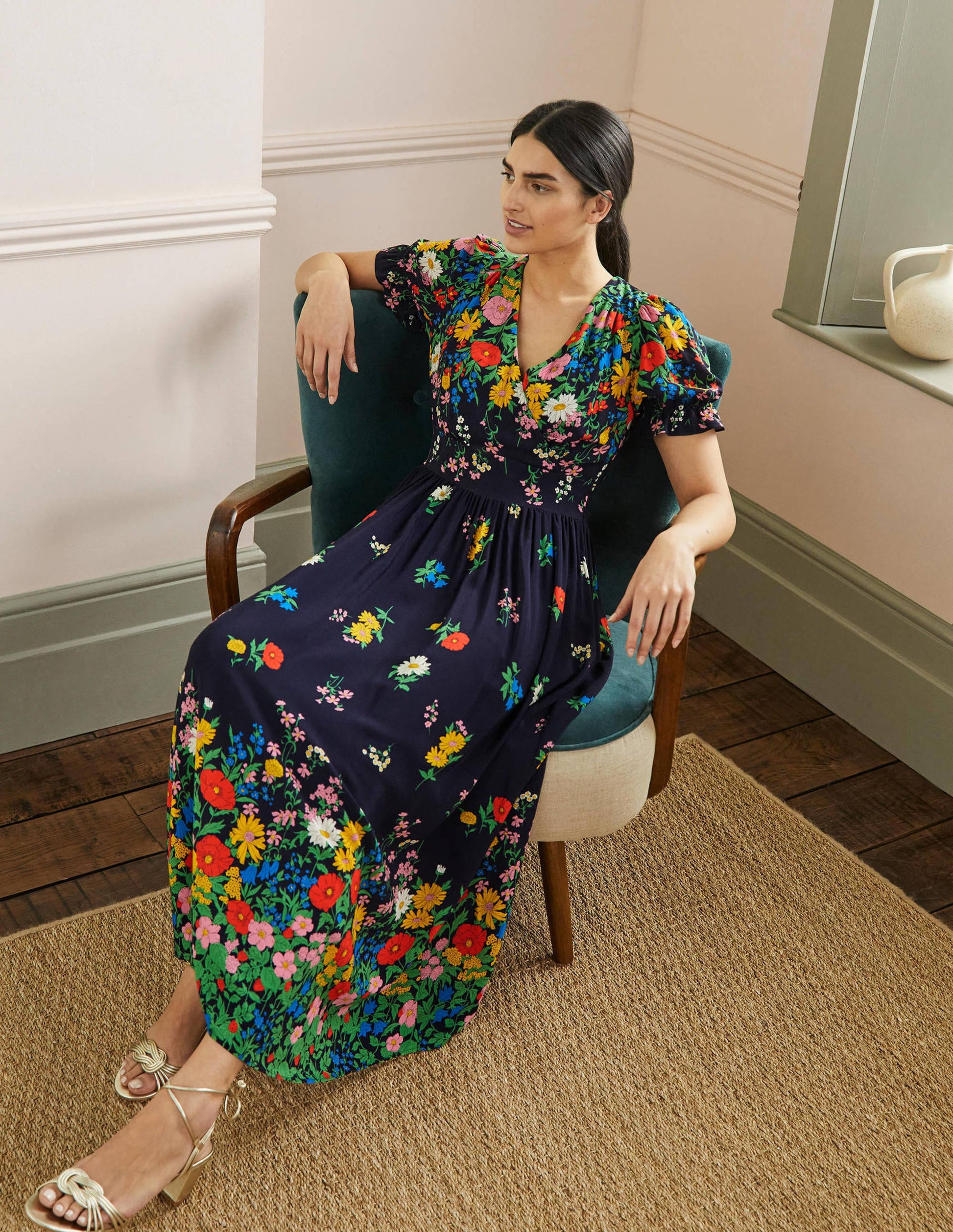 Tessa Maxikleid-Französisches Navy, Gartenblumen-4