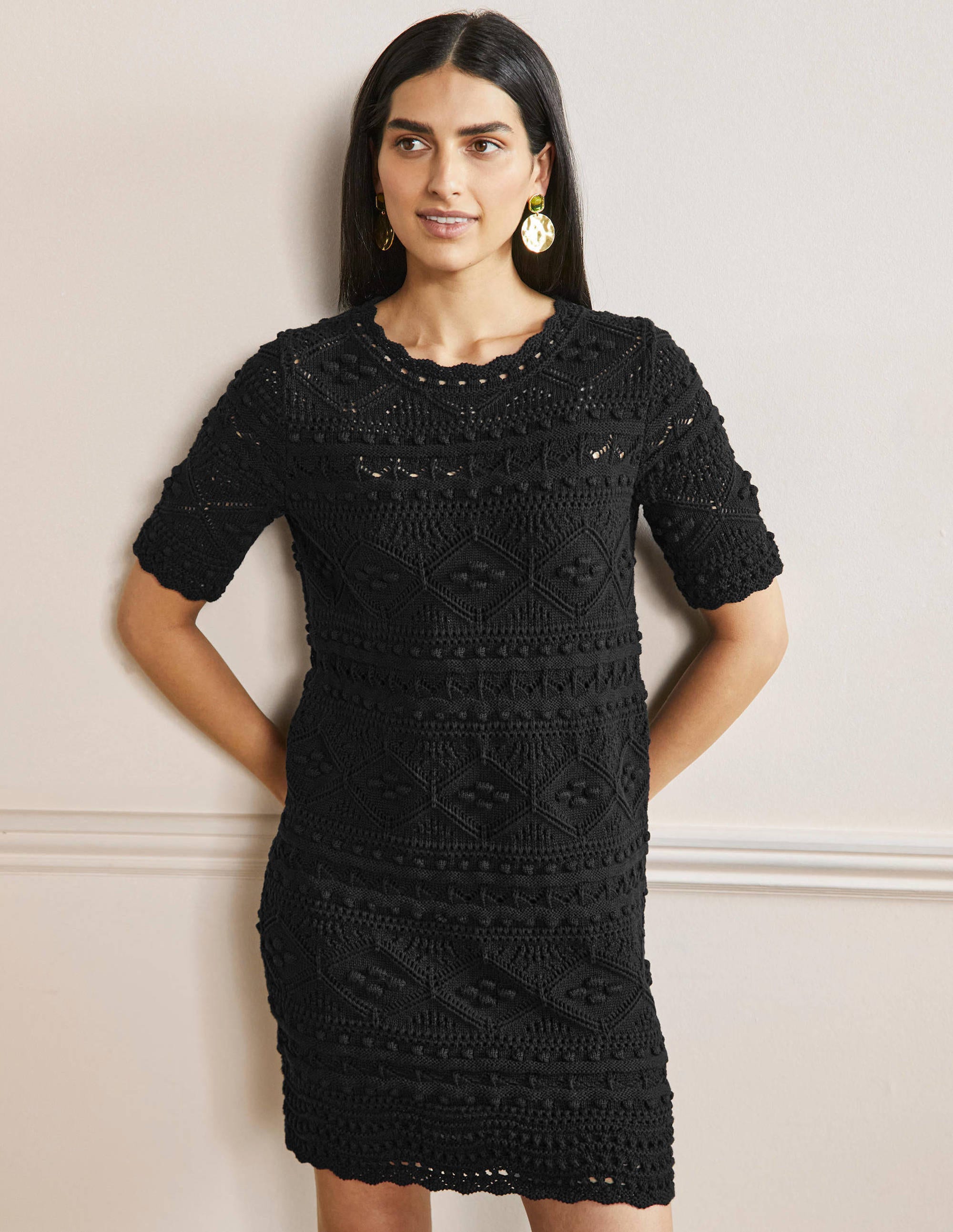 Robe Claudia texturée en maille-Noir - Image 1