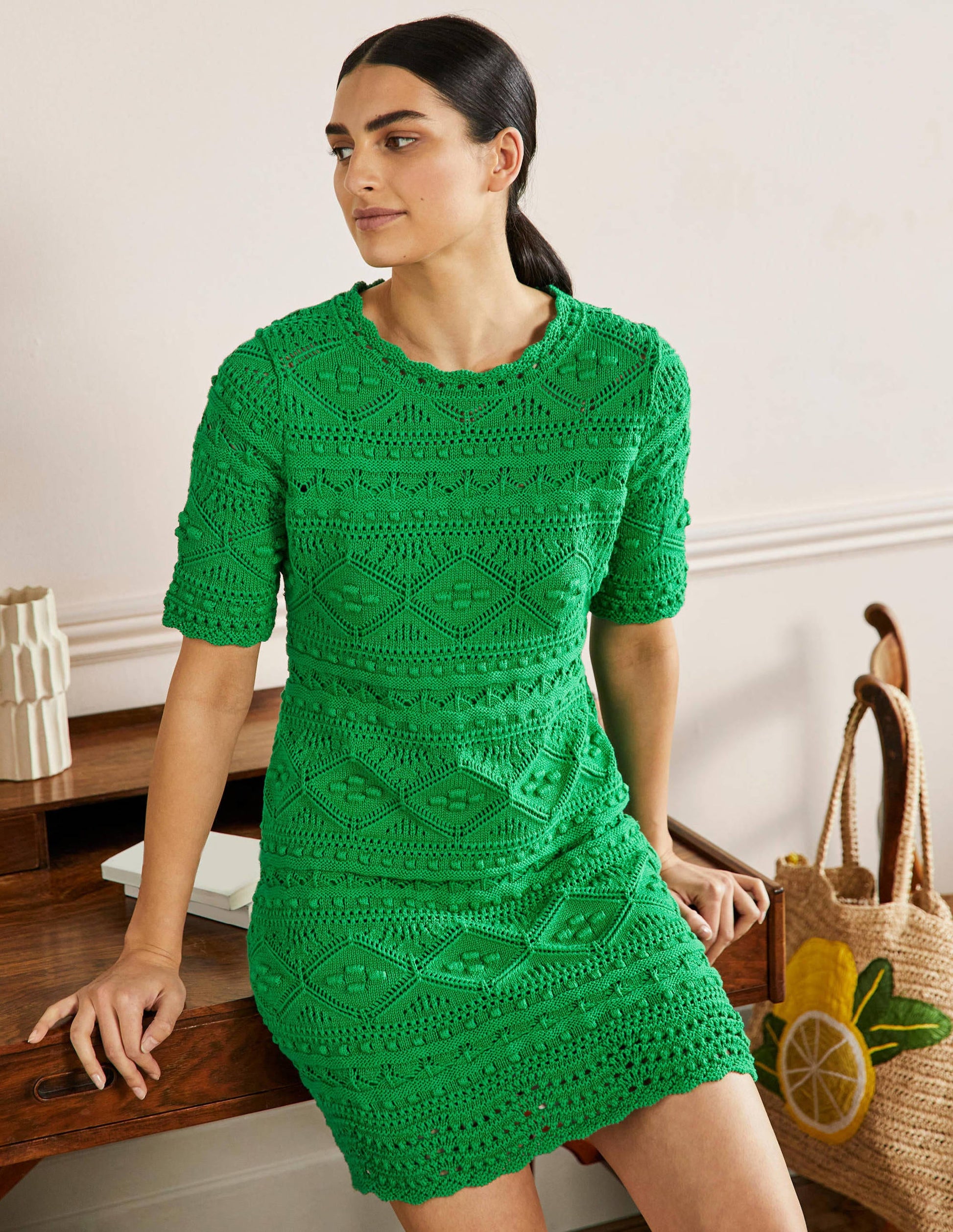 Robe Claudia texturée en maille-Vert des Highlands-1