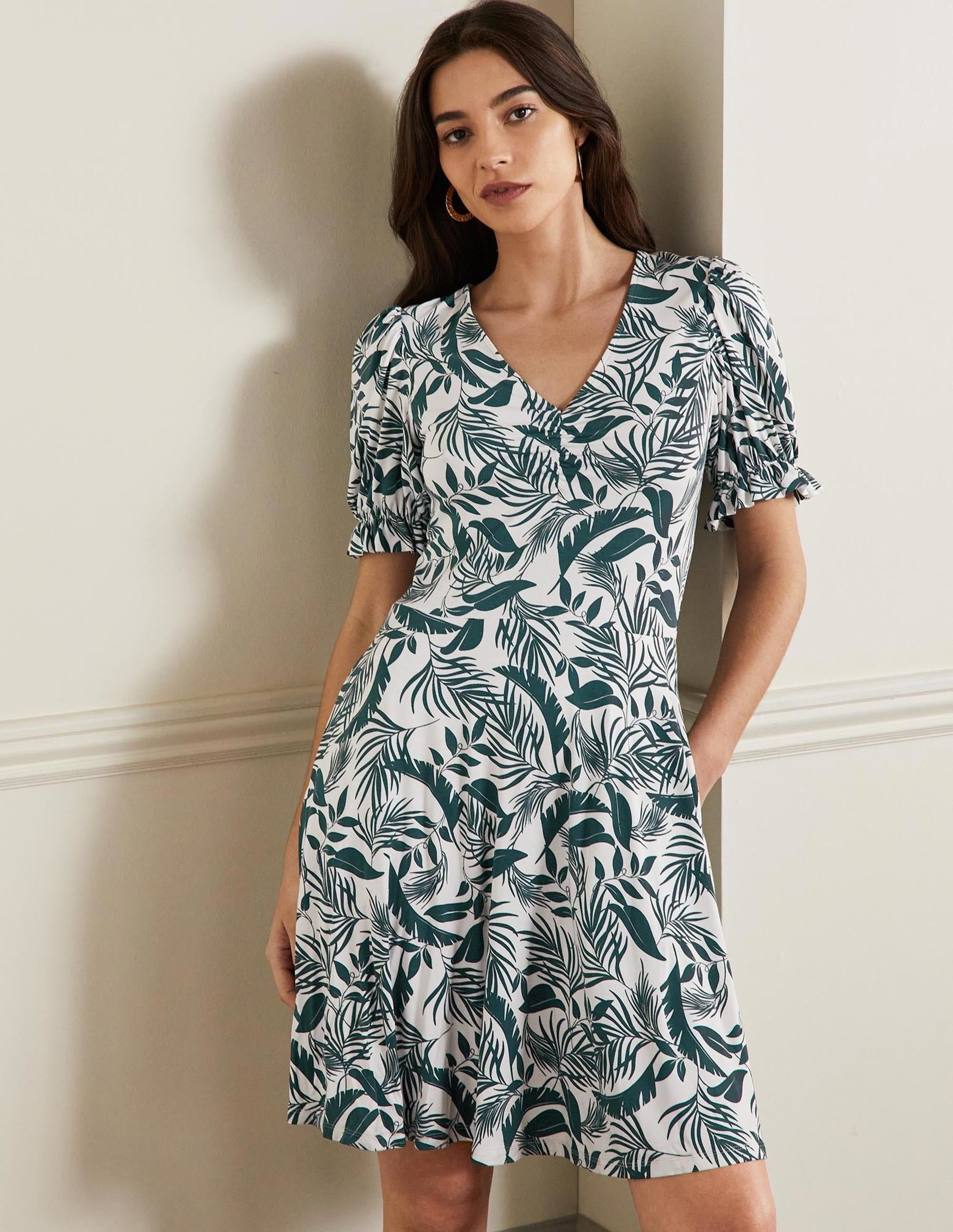 Robe col V en jersey-Motif Tropic Foliage jardin à minuit - Image 1