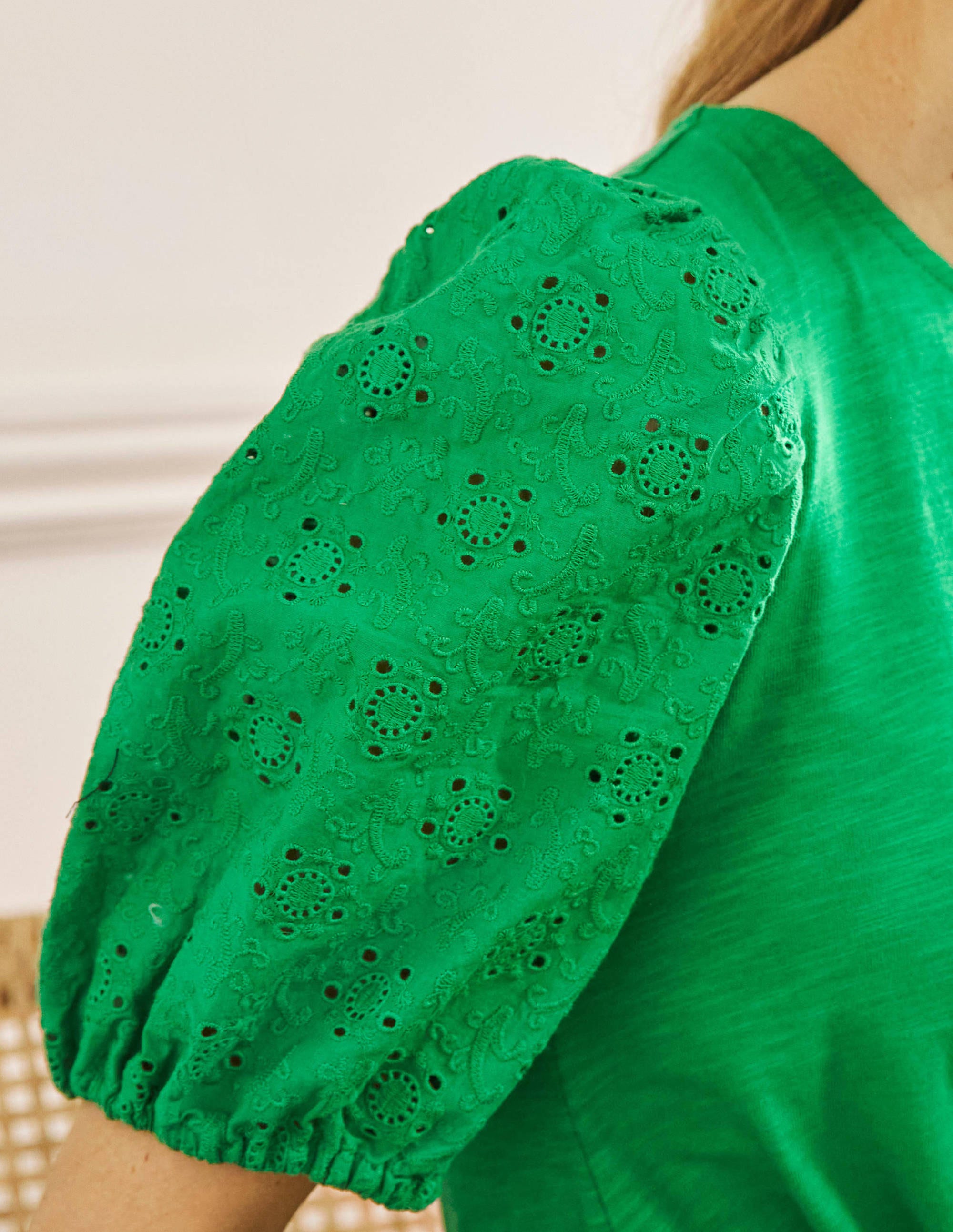 Broderie Mix Jersey Midi Dress-Highland Green - Image 2