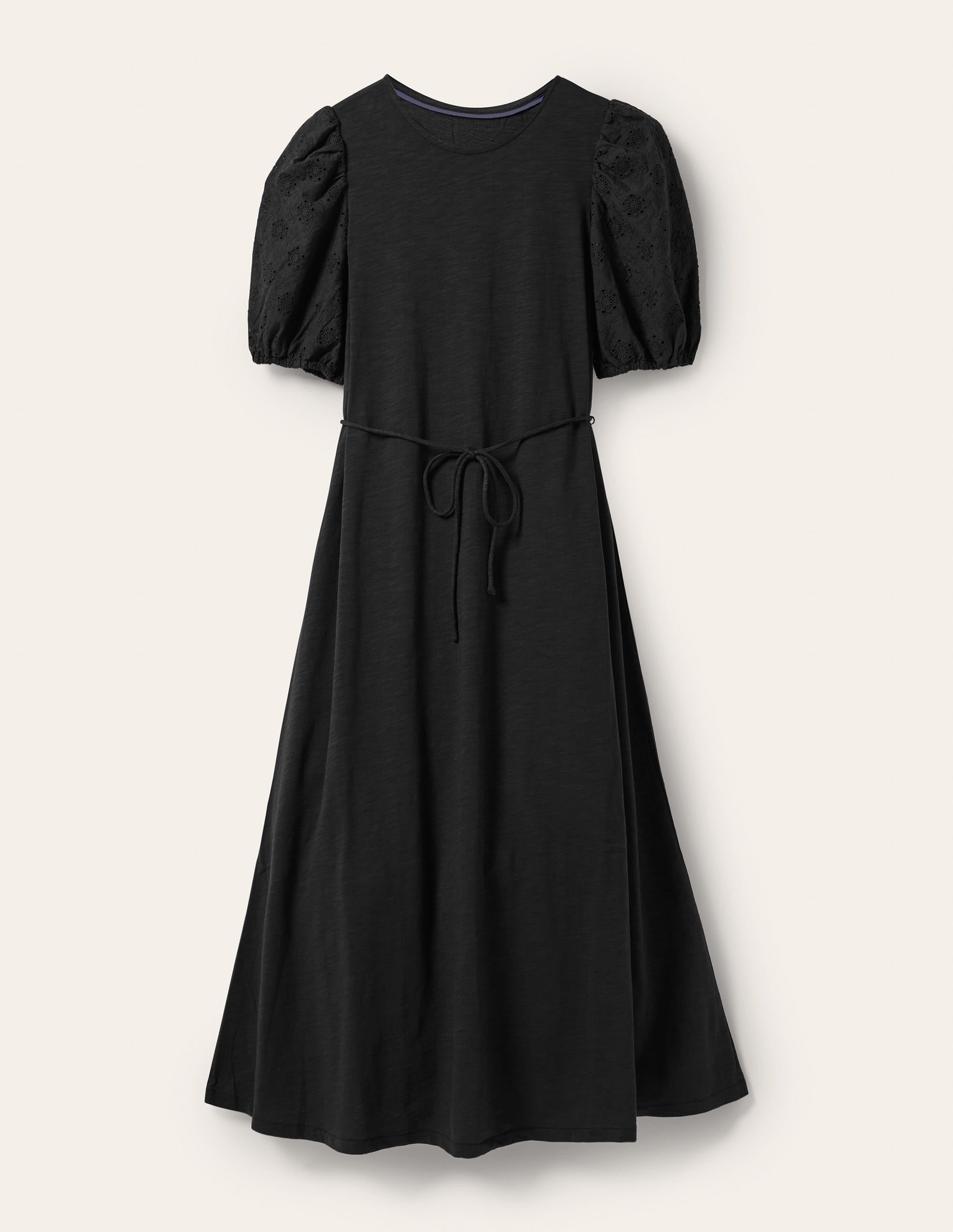 Midikleid aus Jersey mit Lochstickereimix-Schwarz - Image 5