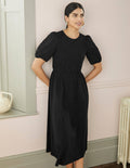 Midikleid aus Jersey mit Lochstickereimix-Schwarz