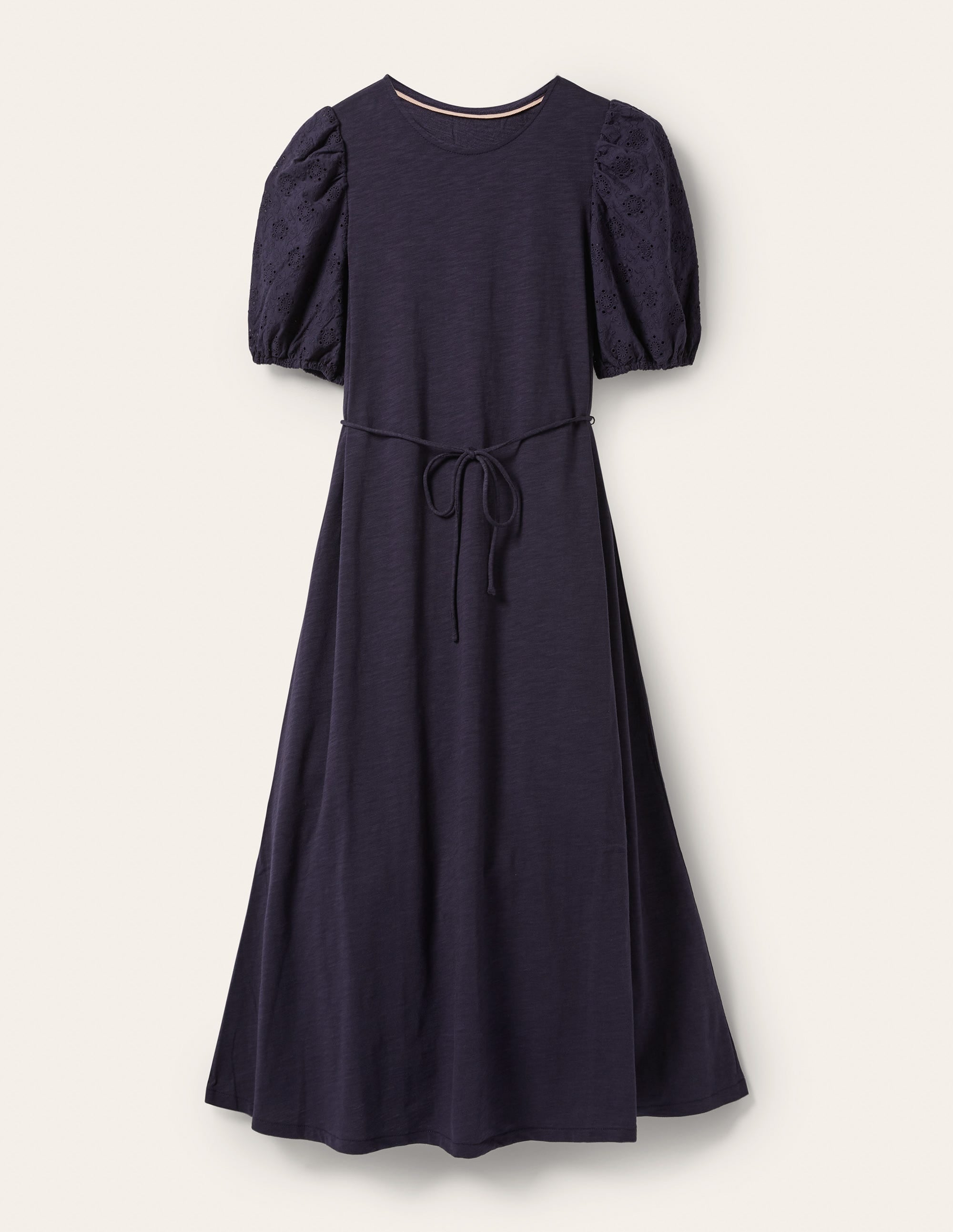 Broderie Mix Jersey Midi Dress-Navy - Image 6