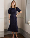 Broderie Mix Jersey Midi Dress-Navy