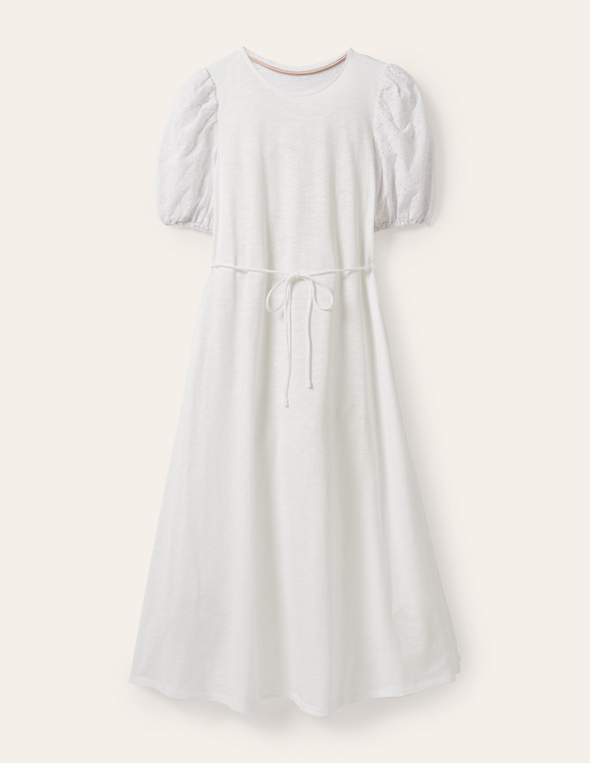 Midikleid aus Jersey mit Lochstickereimix-Weiß-5