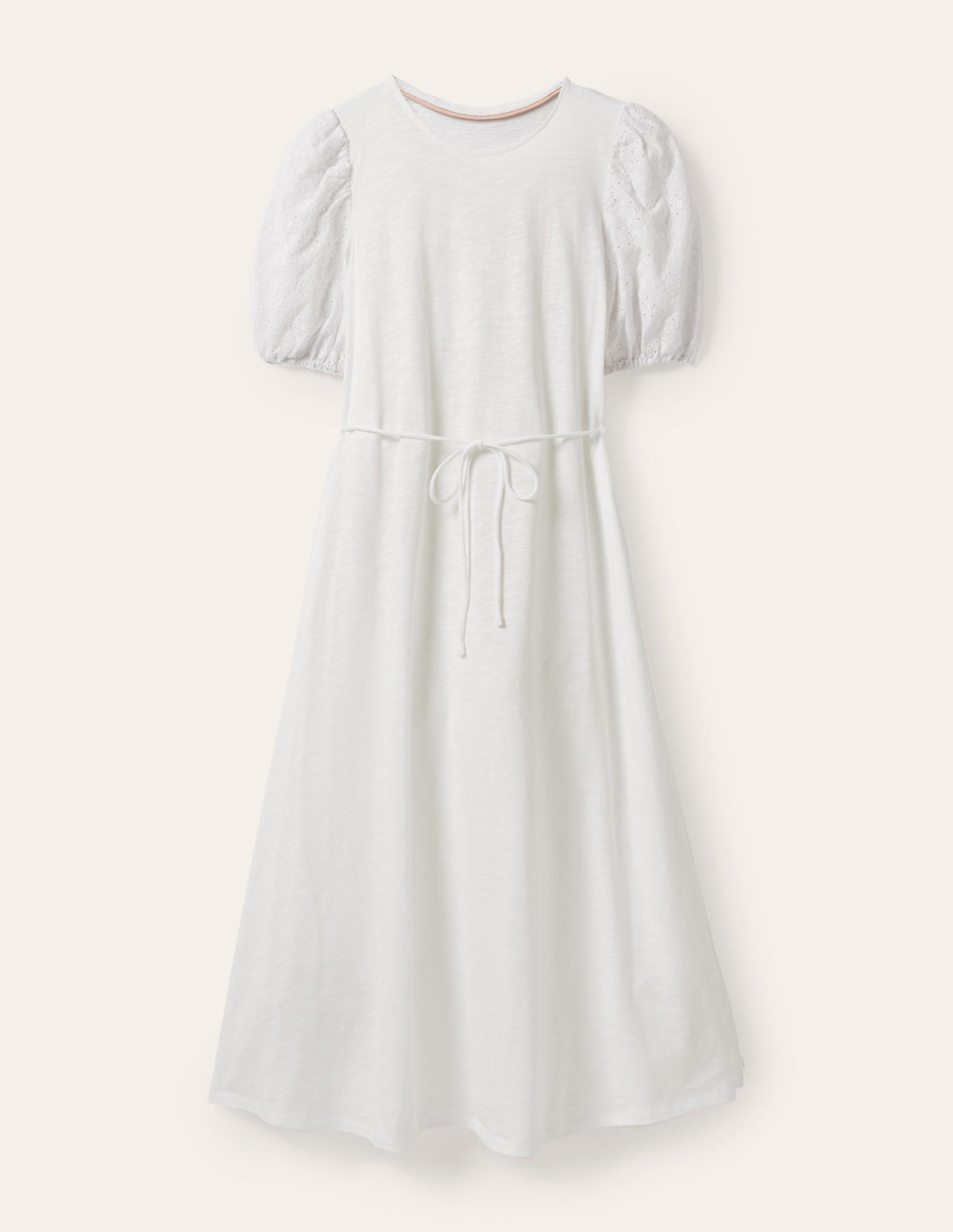 Midikleid aus Jersey mit Lochstickereimix-Weiß - Image 5