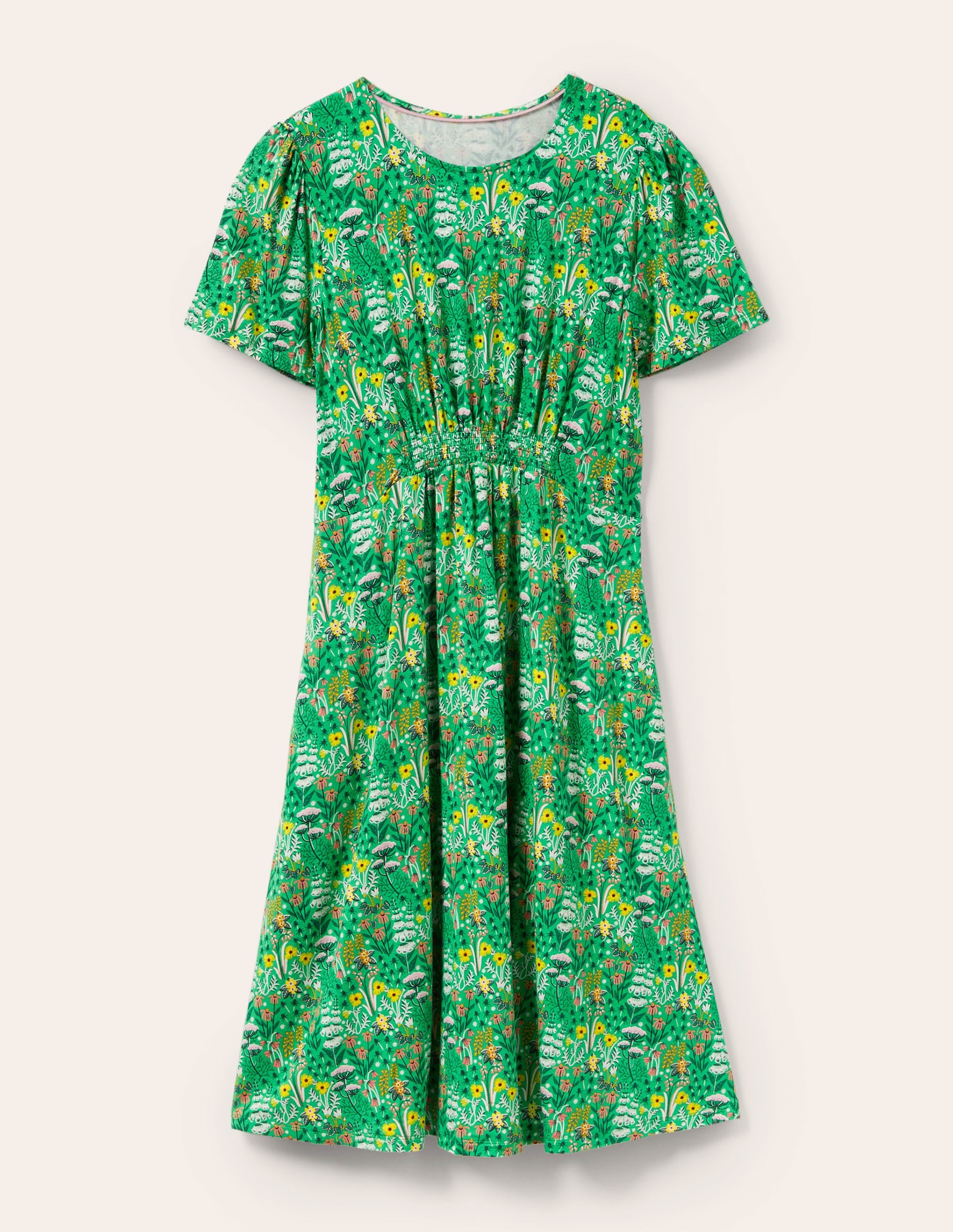 Crew Neck Jersey Dress-Rich Emerald, Wildflower Bloom - Image 5