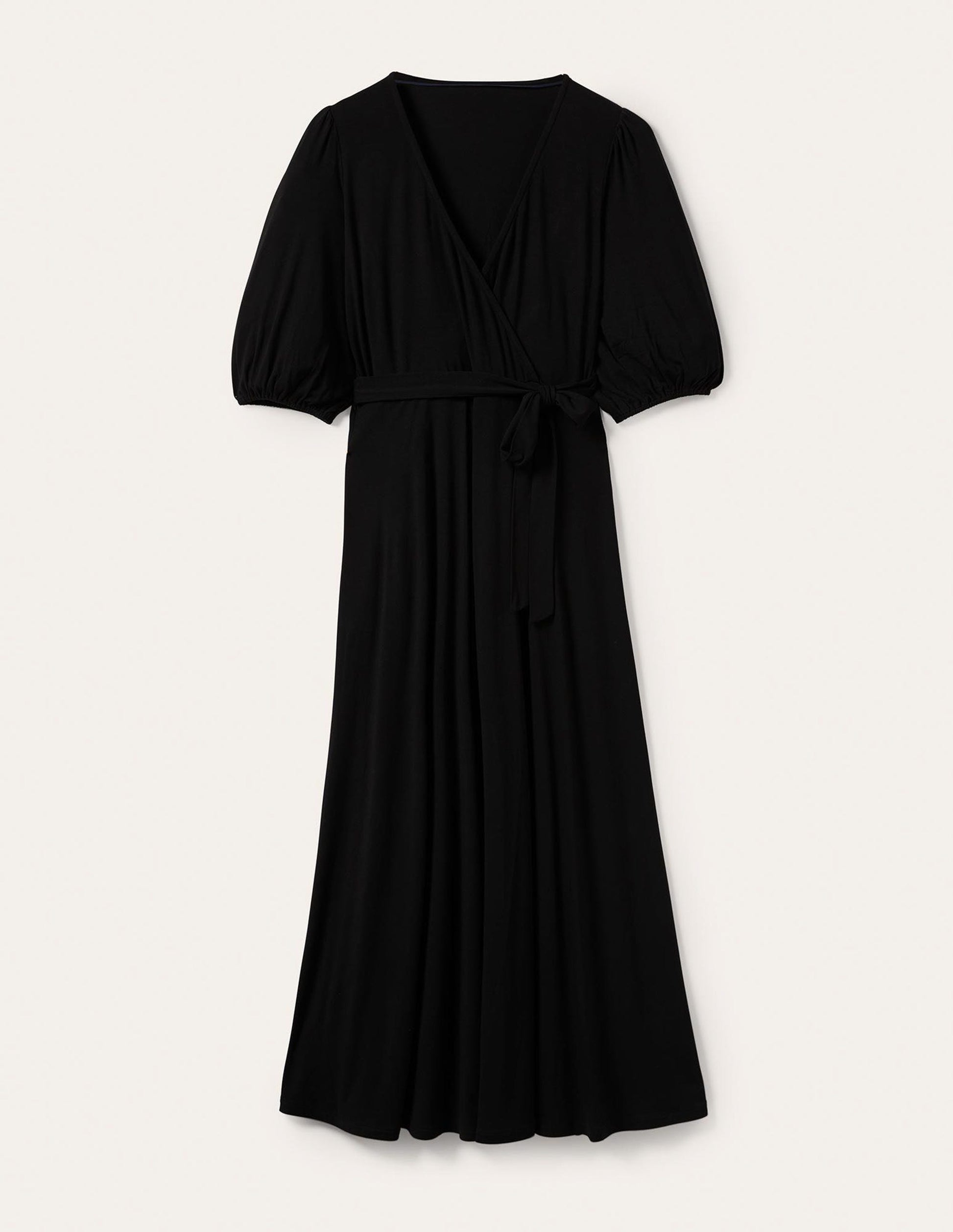 Jersey-Maxikleid mit fixierter Wickeloptik-Schwarz-5