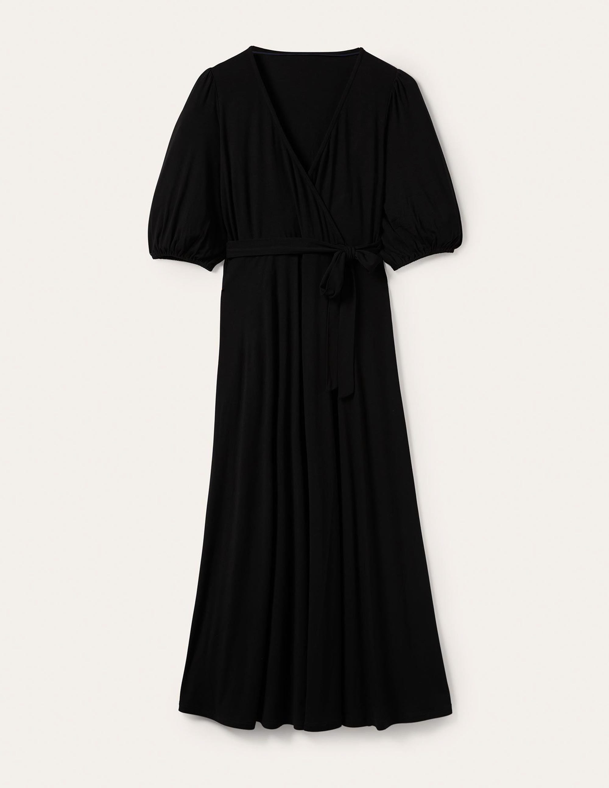 Jersey-Maxikleid mit fixierter Wickeloptik-Schwarz - Image 5