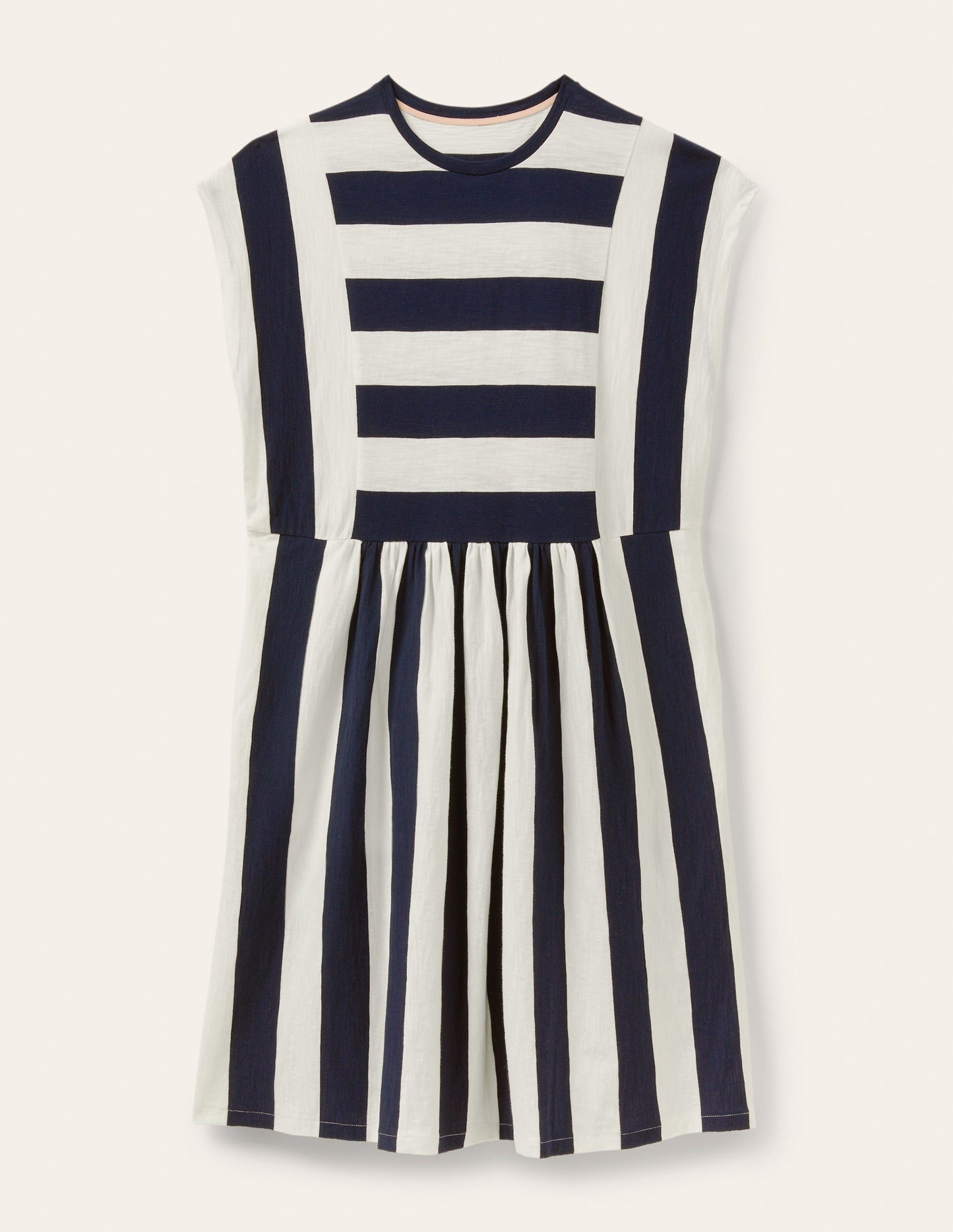 T-Shirt-Kleid aus Jersey-Navy/Naturweiß, Gestreift