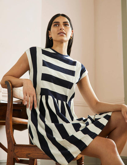 T-Shirt-Kleid aus Jersey-Navy/Naturweiß, Gestreift-4