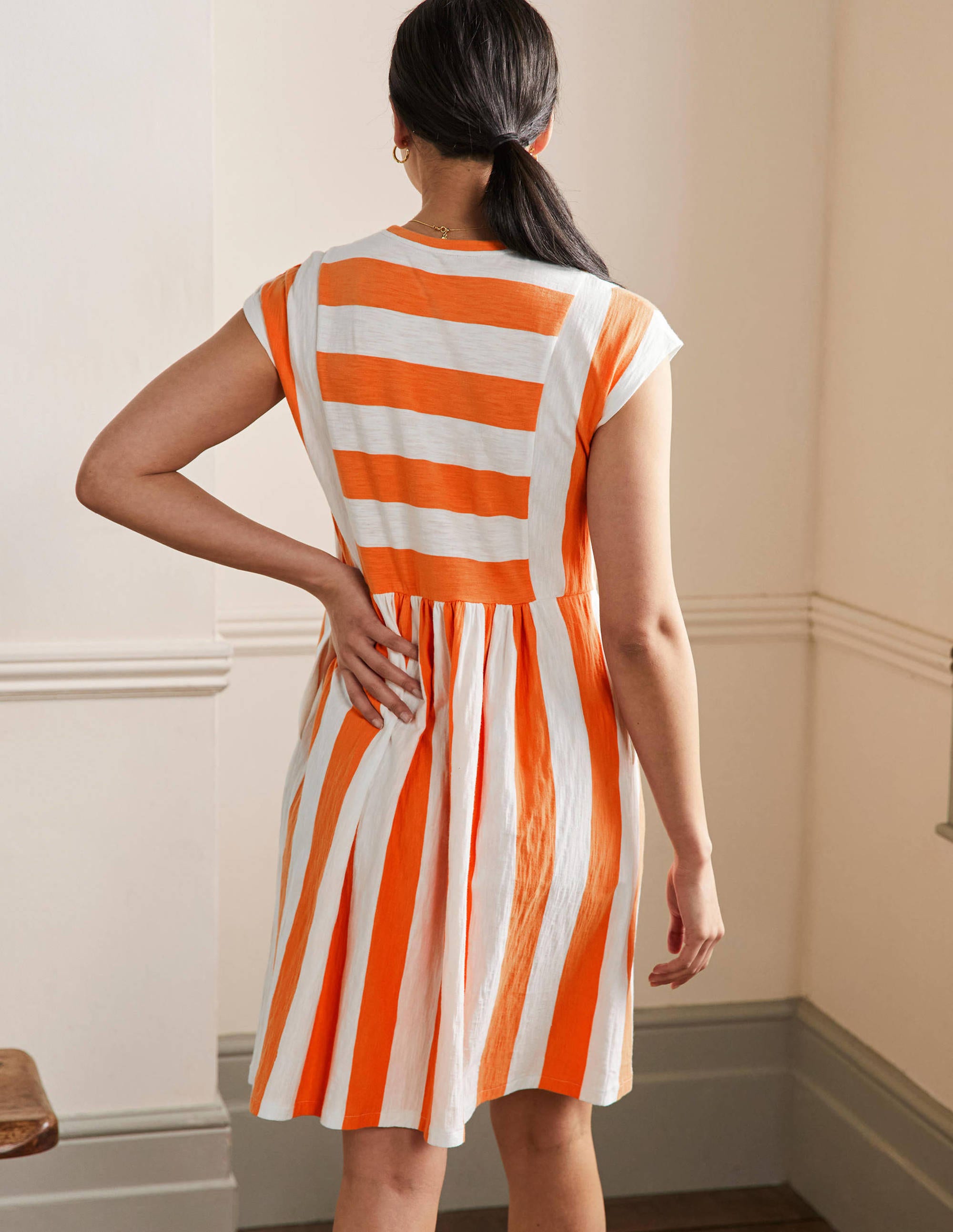 Robe T-shirt en jersey-Rayé orange ancien et ivoire - Image 3
