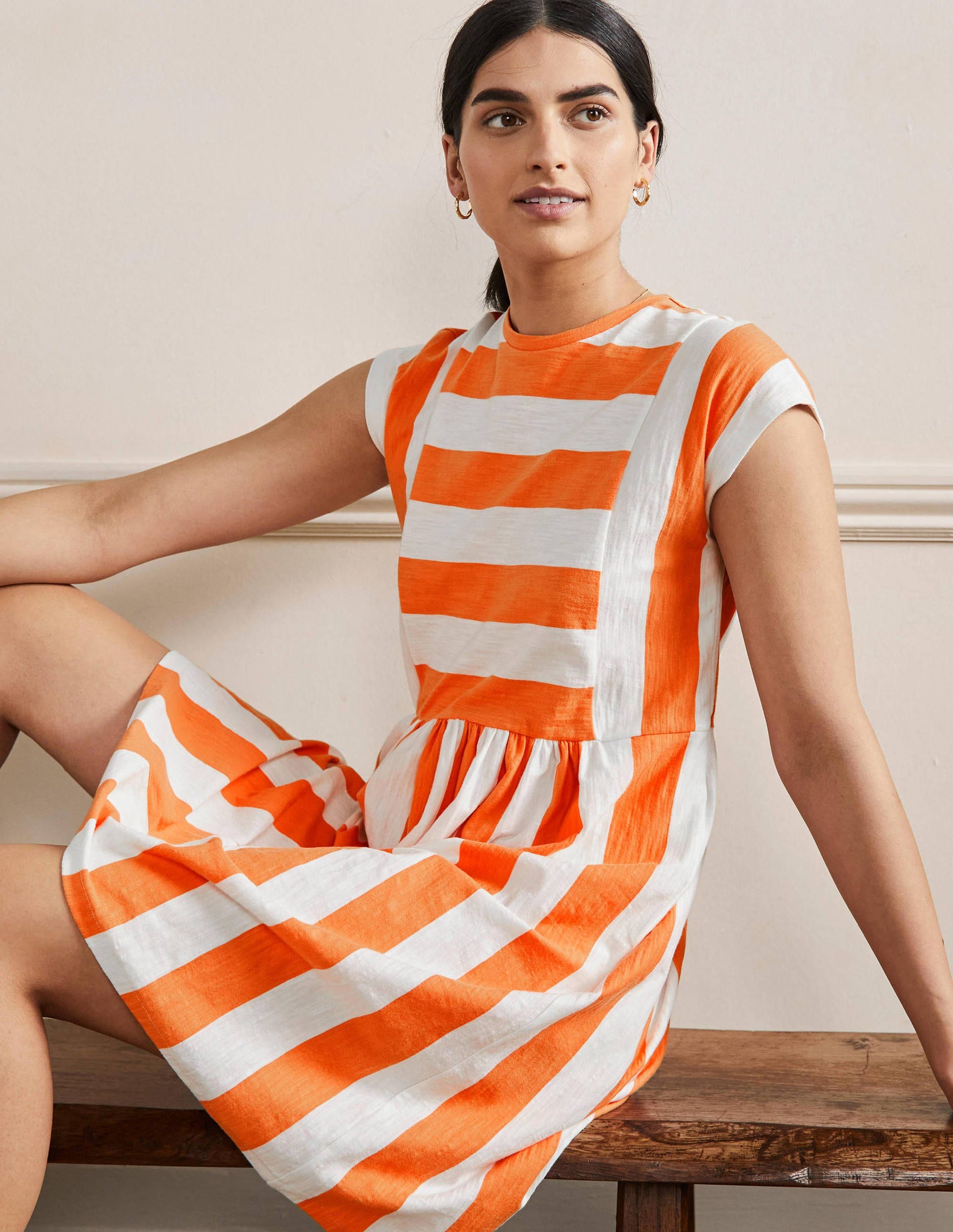 Robe T-shirt en jersey-Rayé orange ancien et ivoire-4