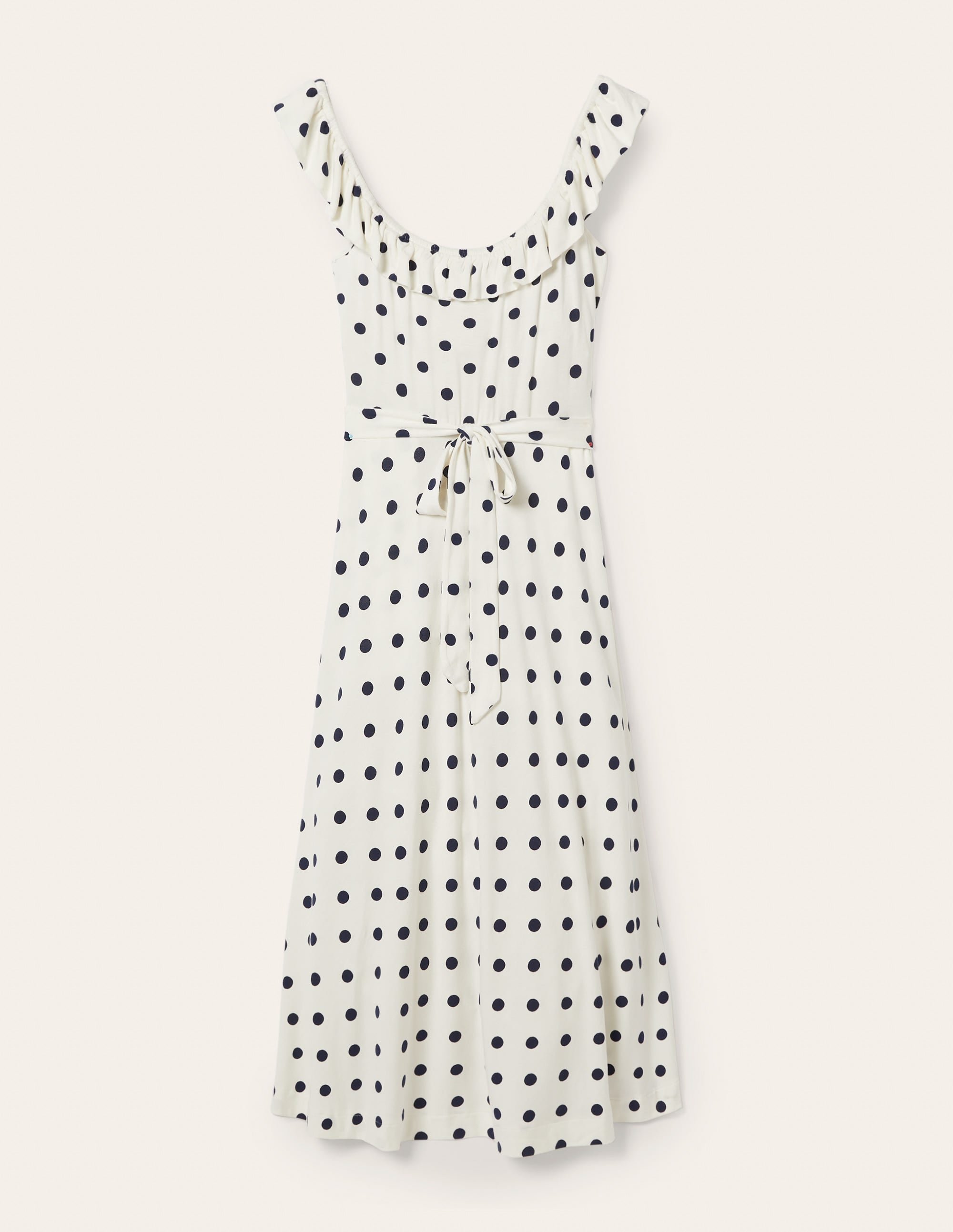 Ruffle Neck Jersey Midi Dress-Ivory Spot - Image 6