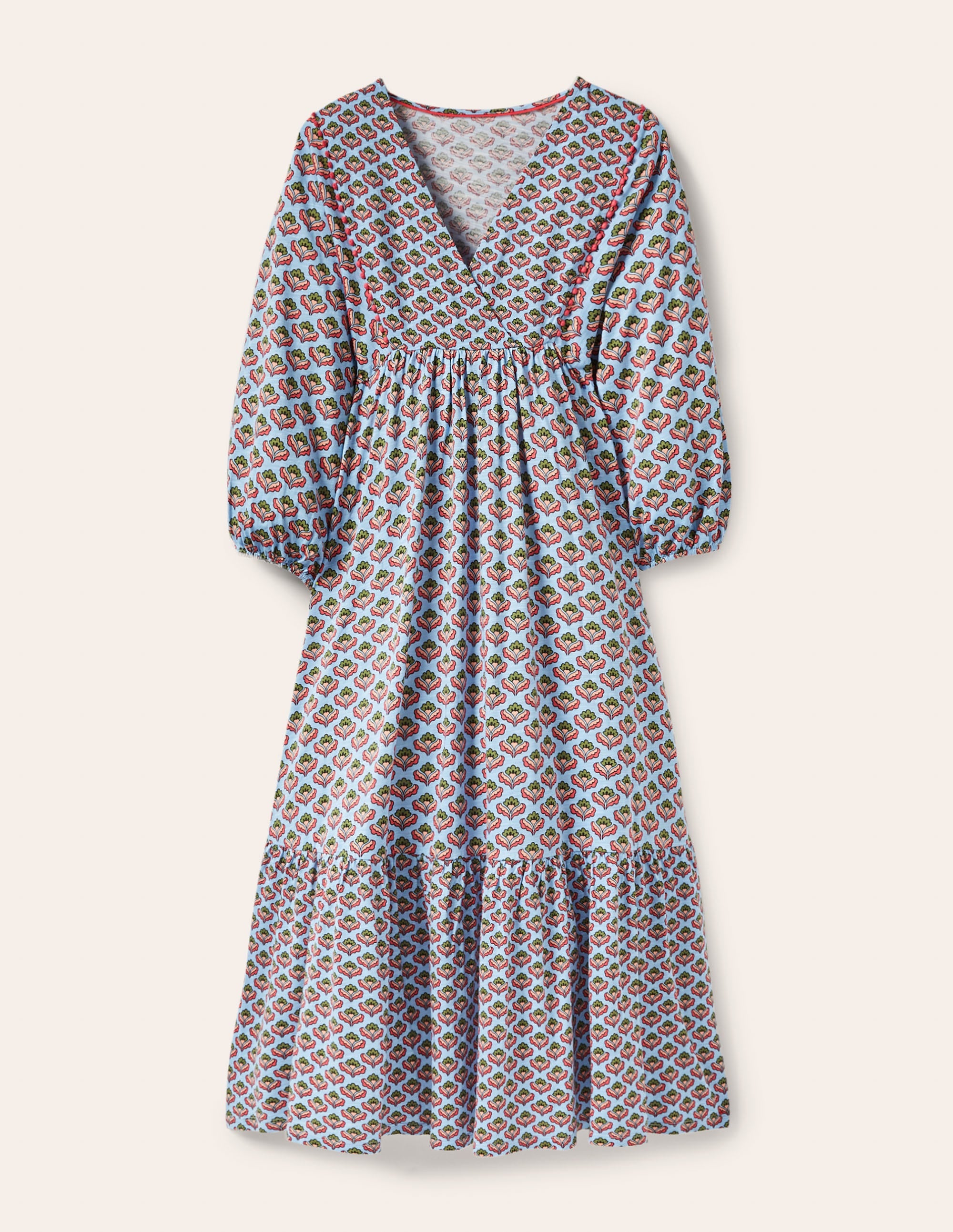 Robe midi Anita en jersey-Bleu ancien, motif Oriental Bud - Image 5