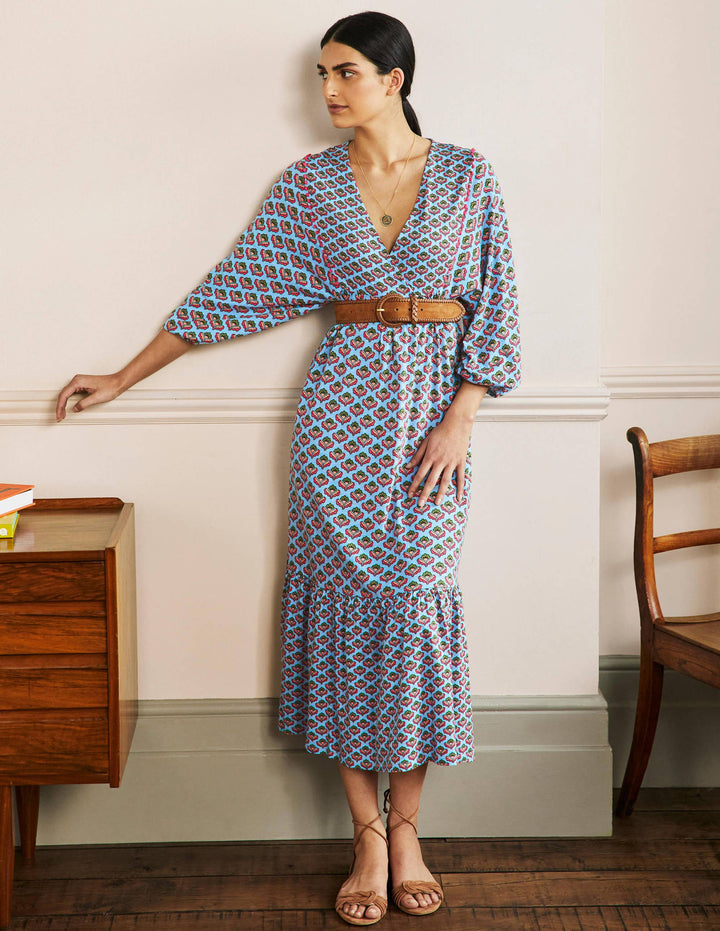 Anita Jersey Midi Dress-Dusty Blue, Oriental Bud