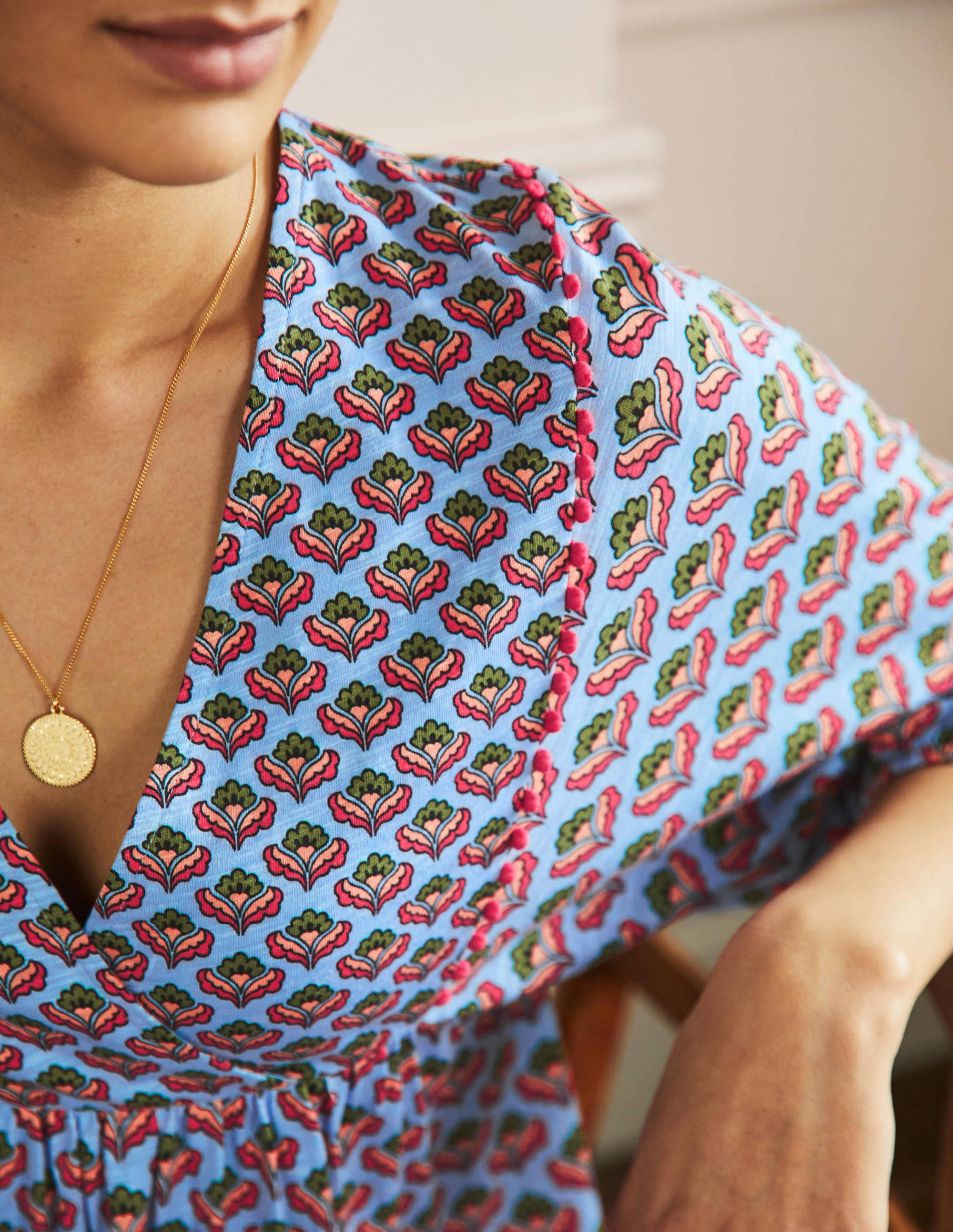 Robe midi Anita en jersey-Bleu ancien, motif Oriental Bud - Image 2