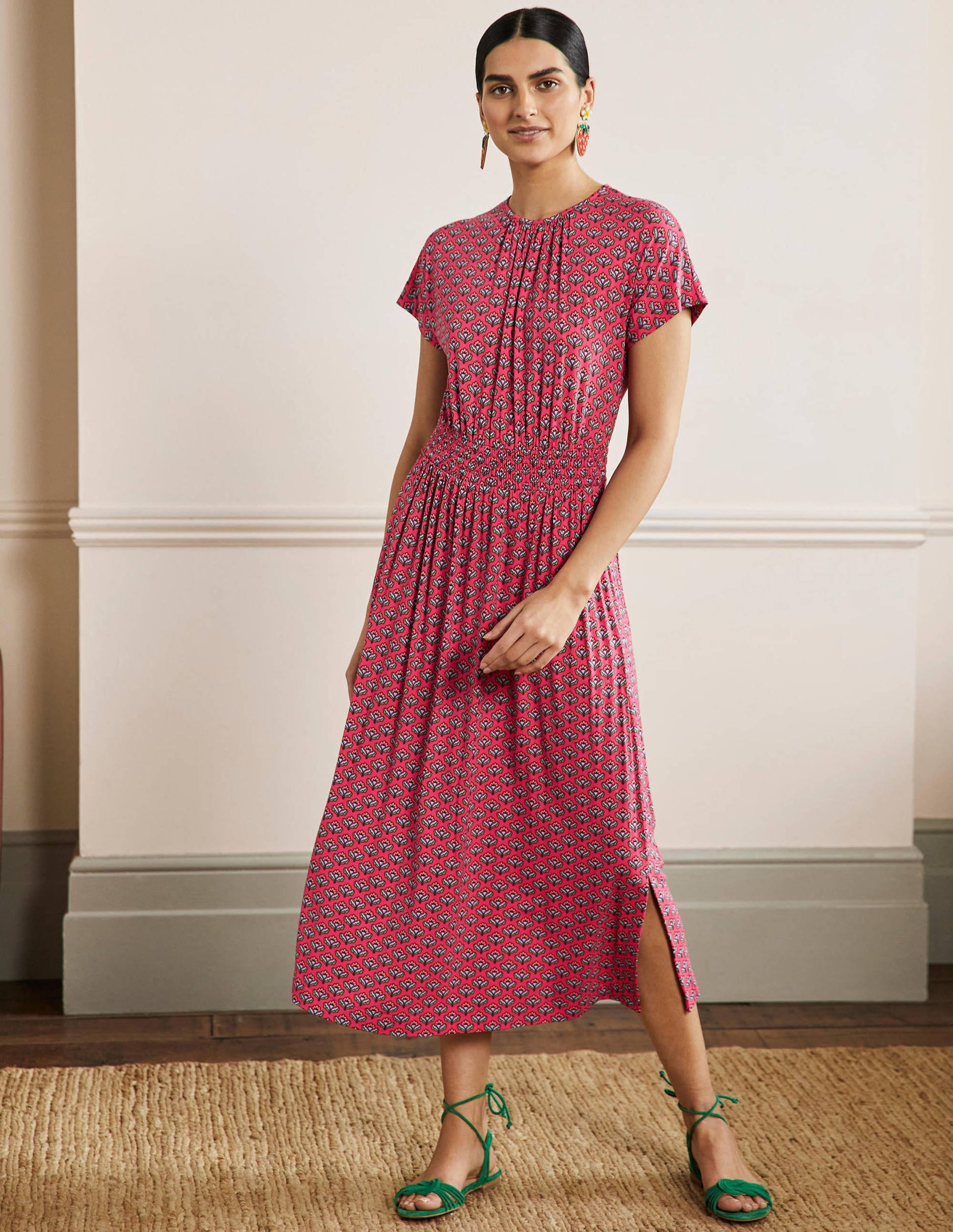 Midikleid aus Jersey-Rettichrot, Geometrisches Muster-1