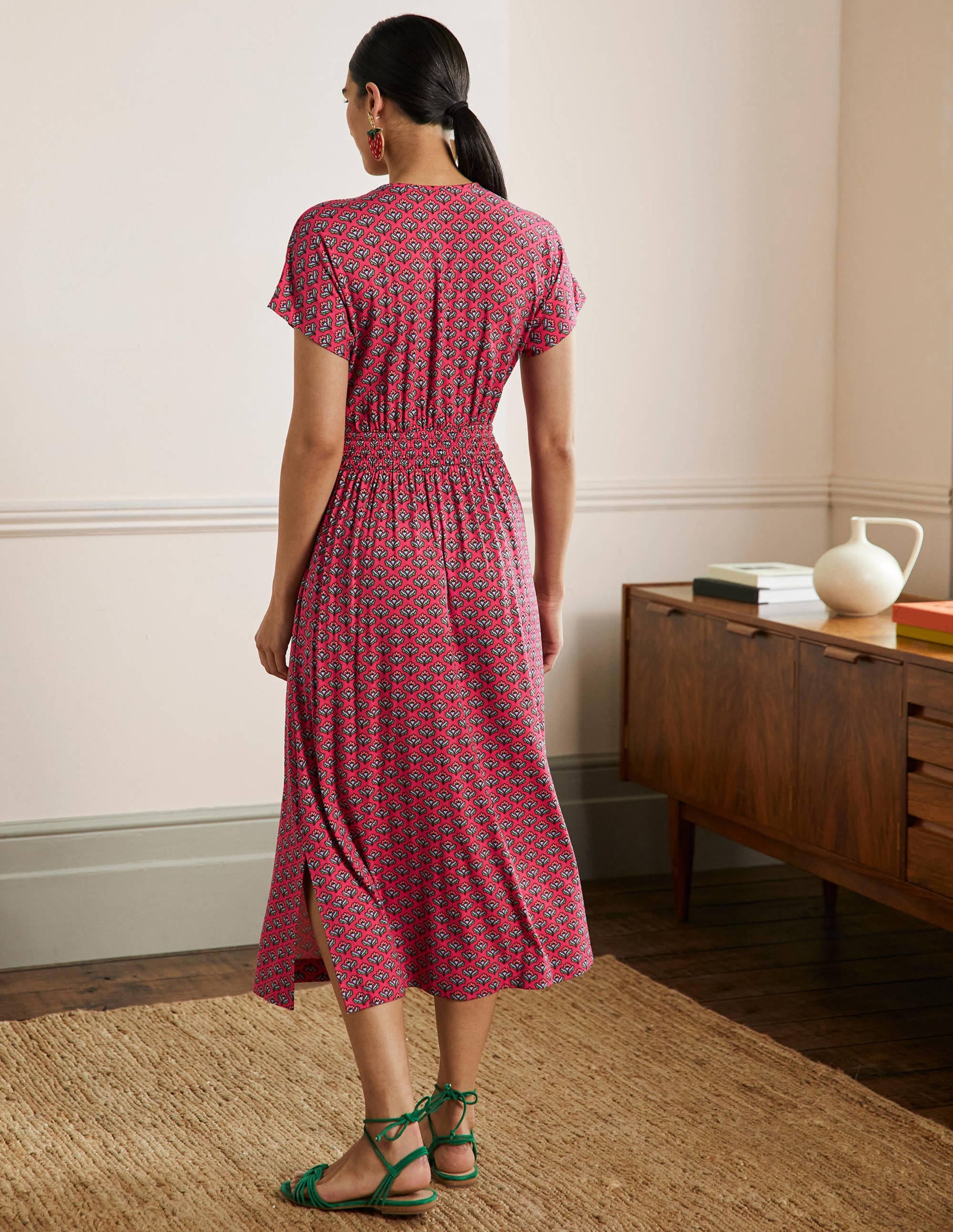 Midikleid aus Jersey-Rettichrot, Geometrisches Muster - Image 3