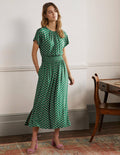 Robe midi en jersey-Motif géométrique vert des Highlands