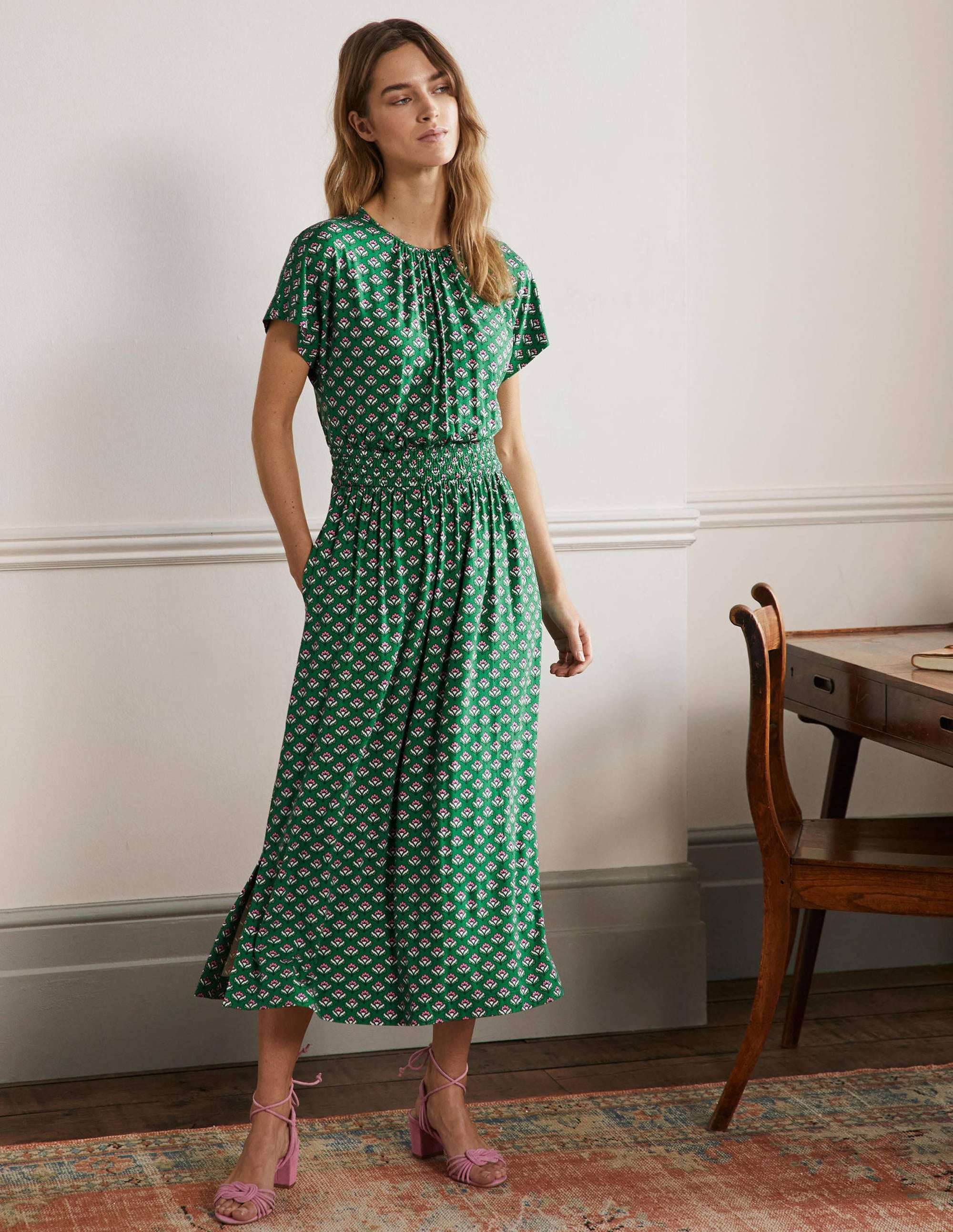 Robe midi en jersey-Motif géométrique vert des Highlands - Image 1